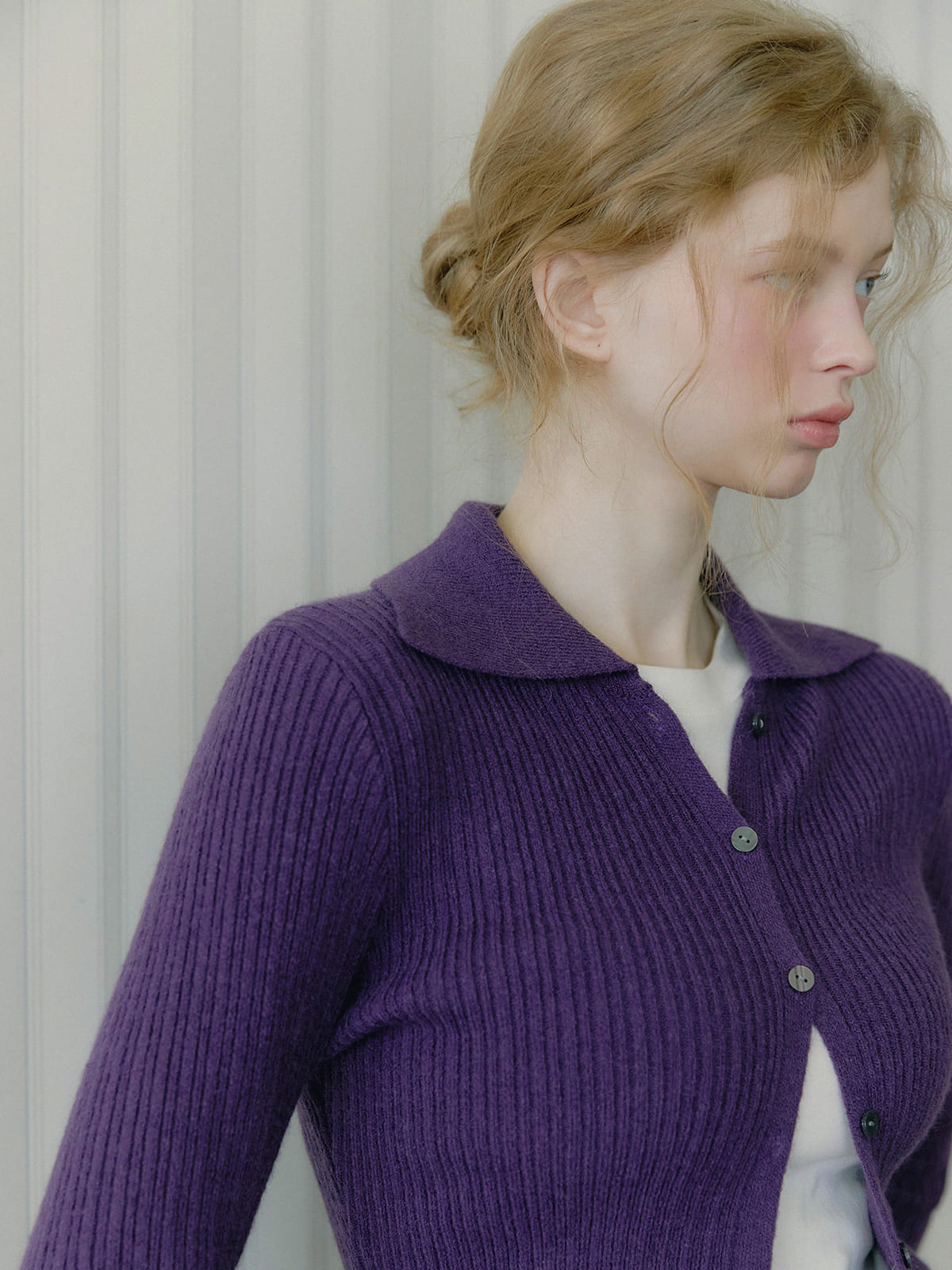 【TWEE】Tails-Kragen gerippte Langarm-Strickjacke