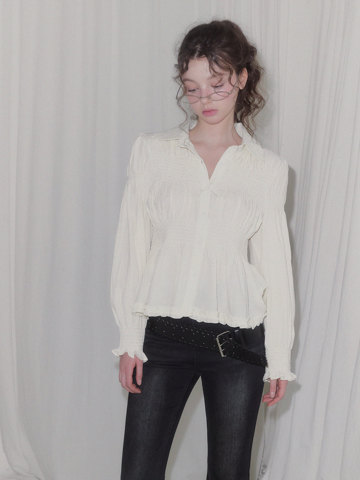 [TWEE] Riphos Wrinkle Long Sleeve Shirt Blouse