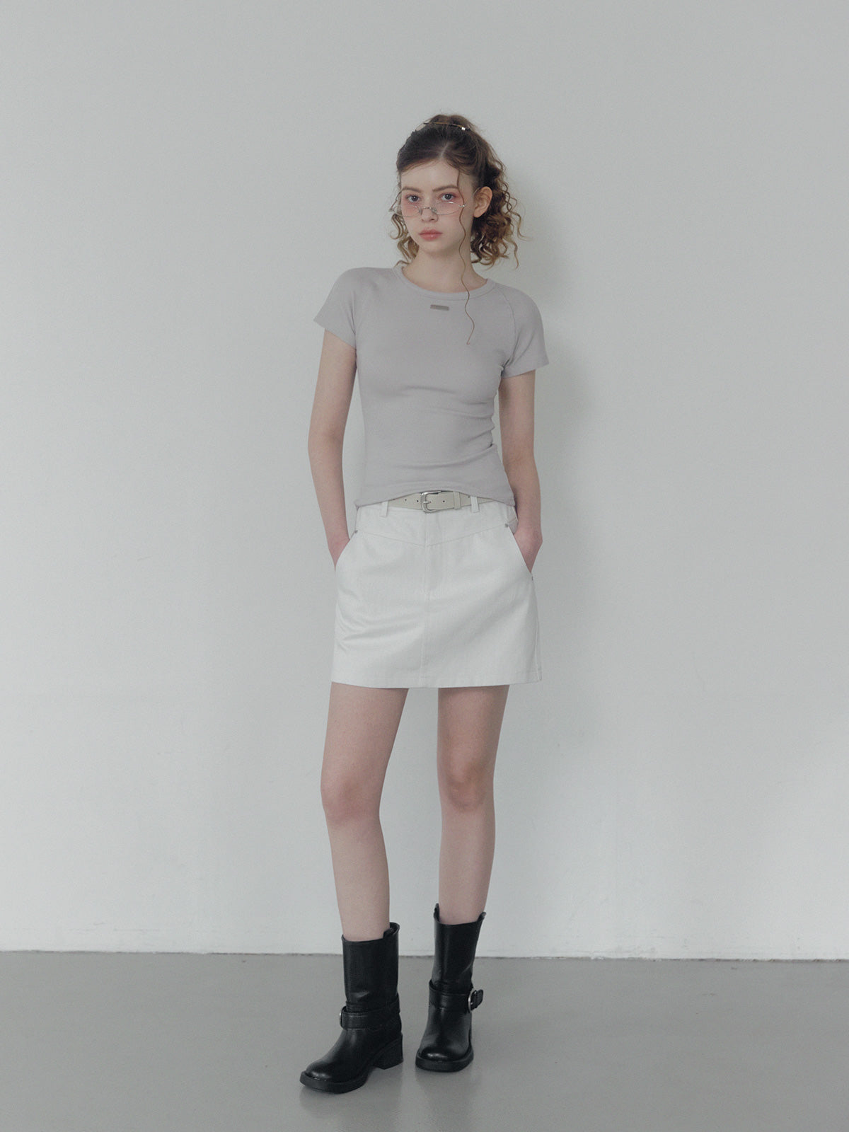 [TWEE] Jeden rivet panel cotton mini skirt (belt set)