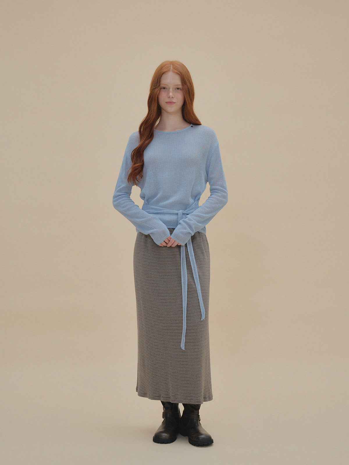[TWEE ]Tuna eyelet strap long-sleeve knit