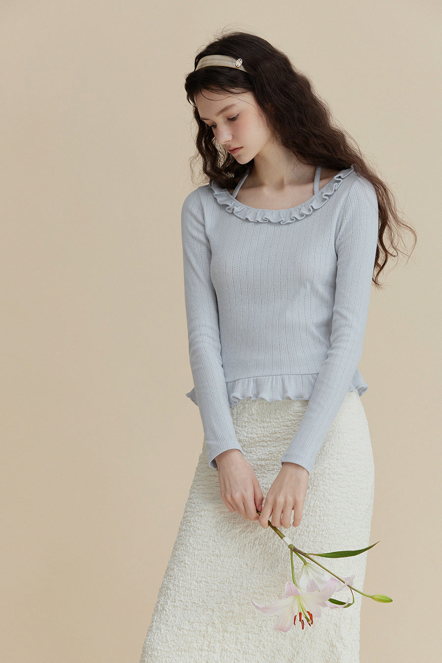 [TWEE] Bulet Halter Ruffle T-Shirt