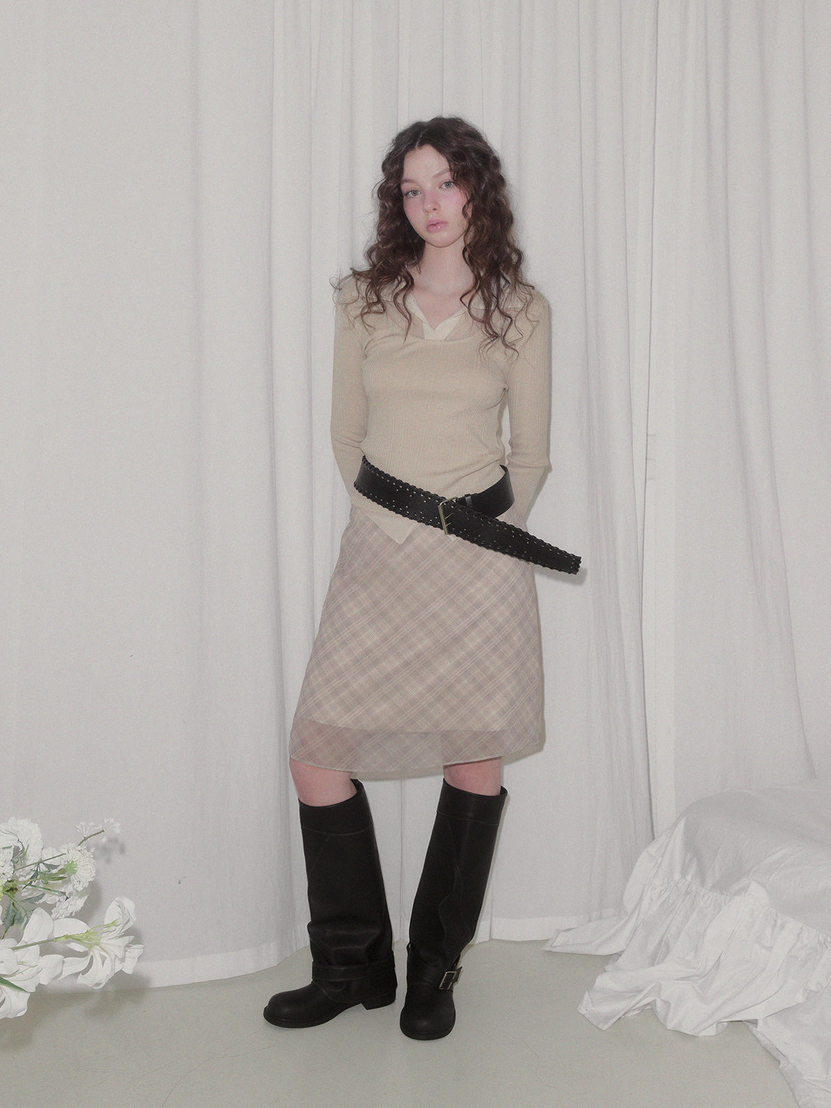 [TWEE] Revel sheer collar rib long sleeve t-shirt