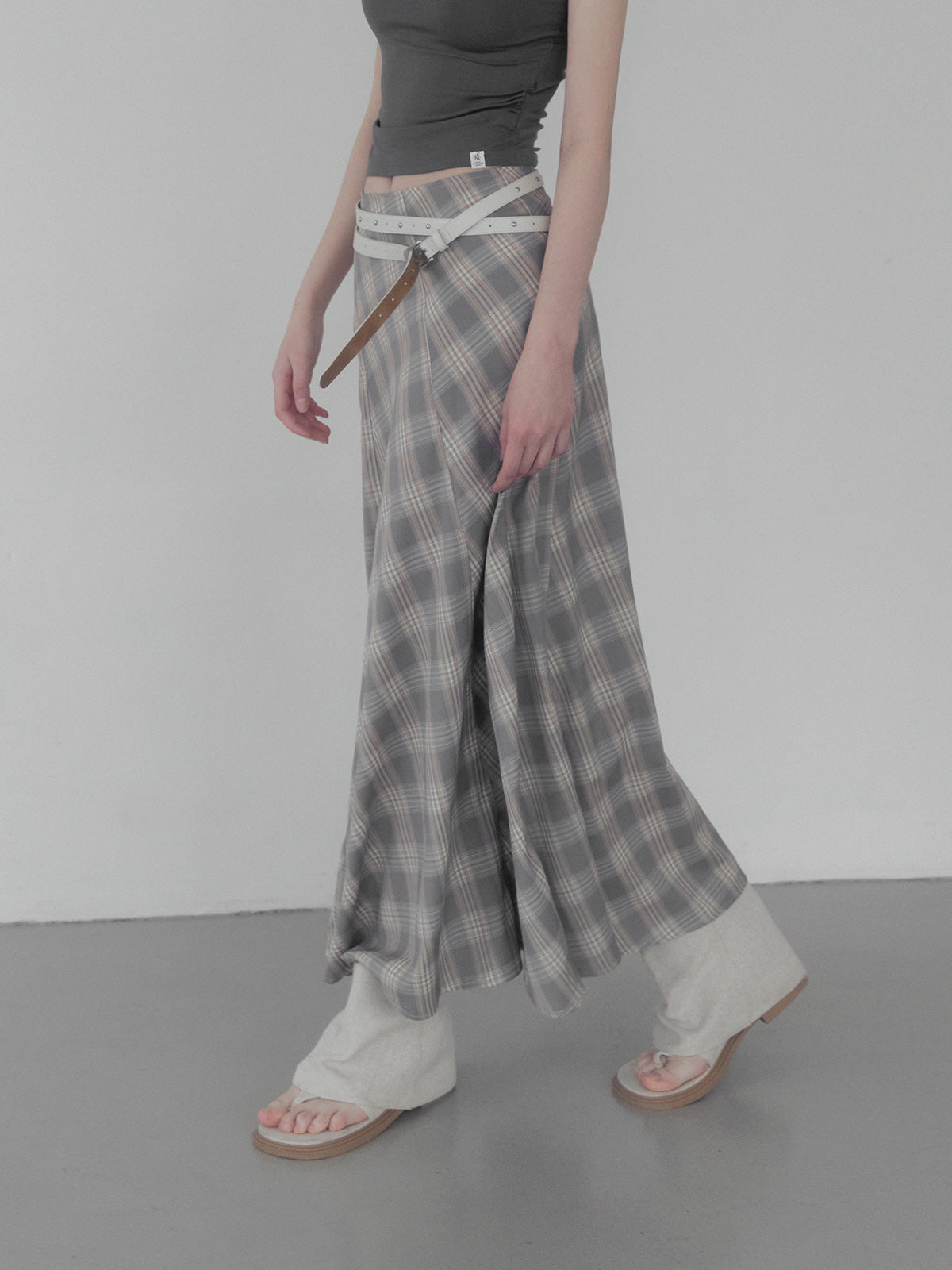 [TWEE] Fitz Check Maxi Long Skirt