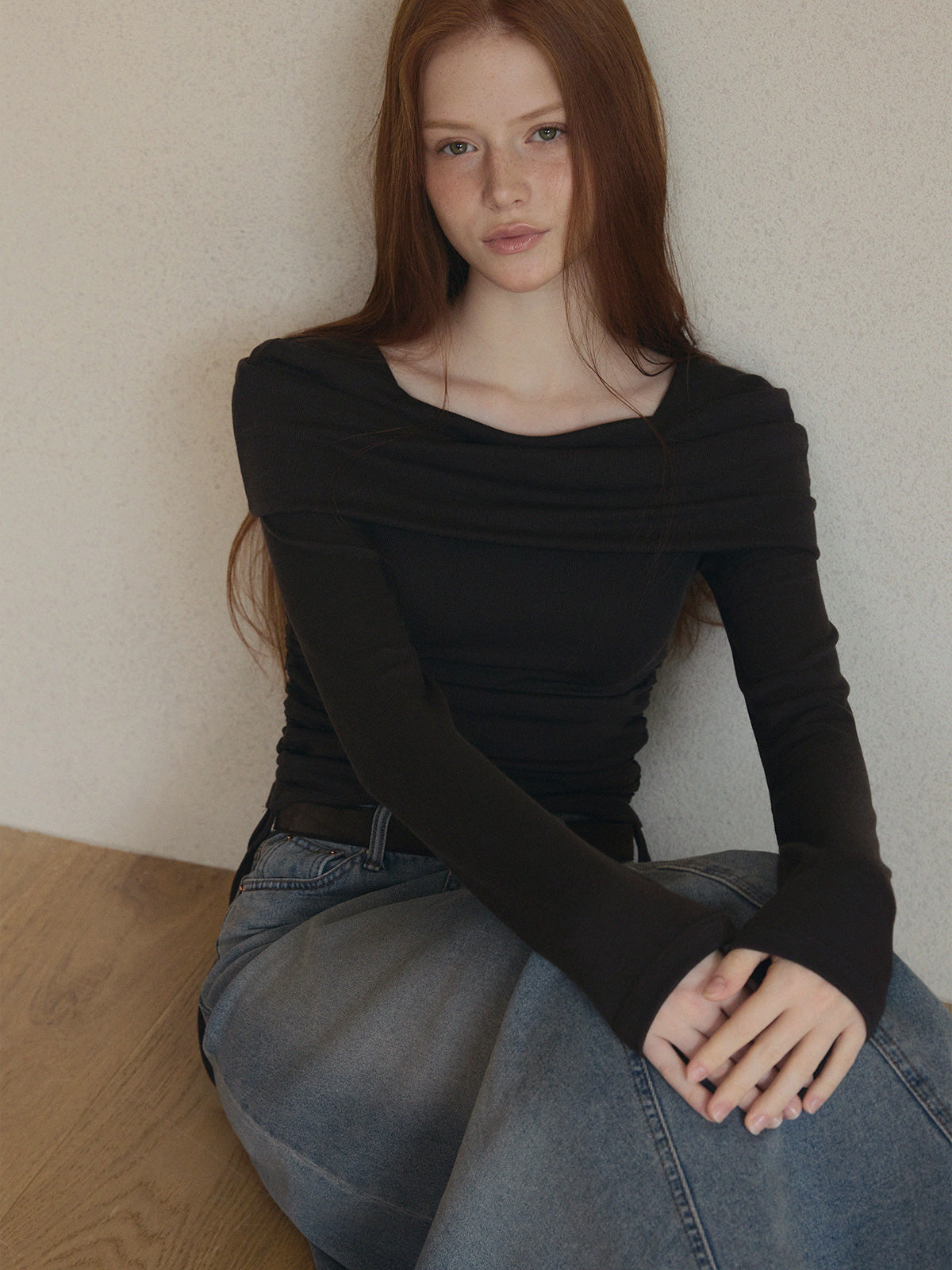 [TWEE] Dwin 2-Way Drape Strap Long Sleeve Tee
