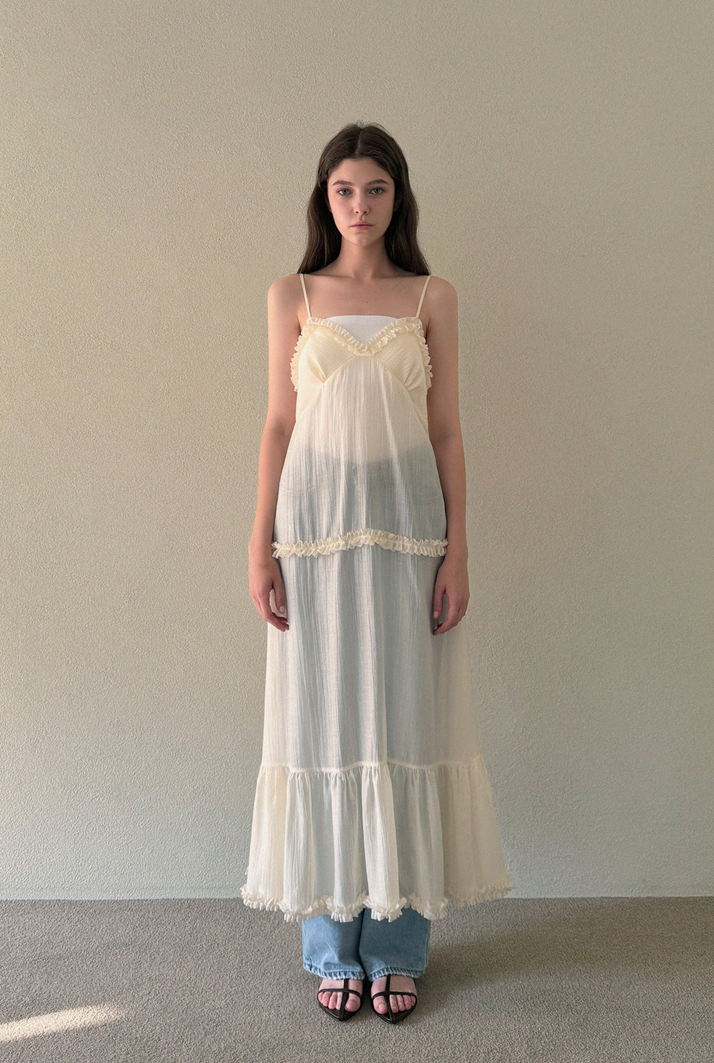 [TWEE] Mille See-Through Frill Sleeveless Long Dress