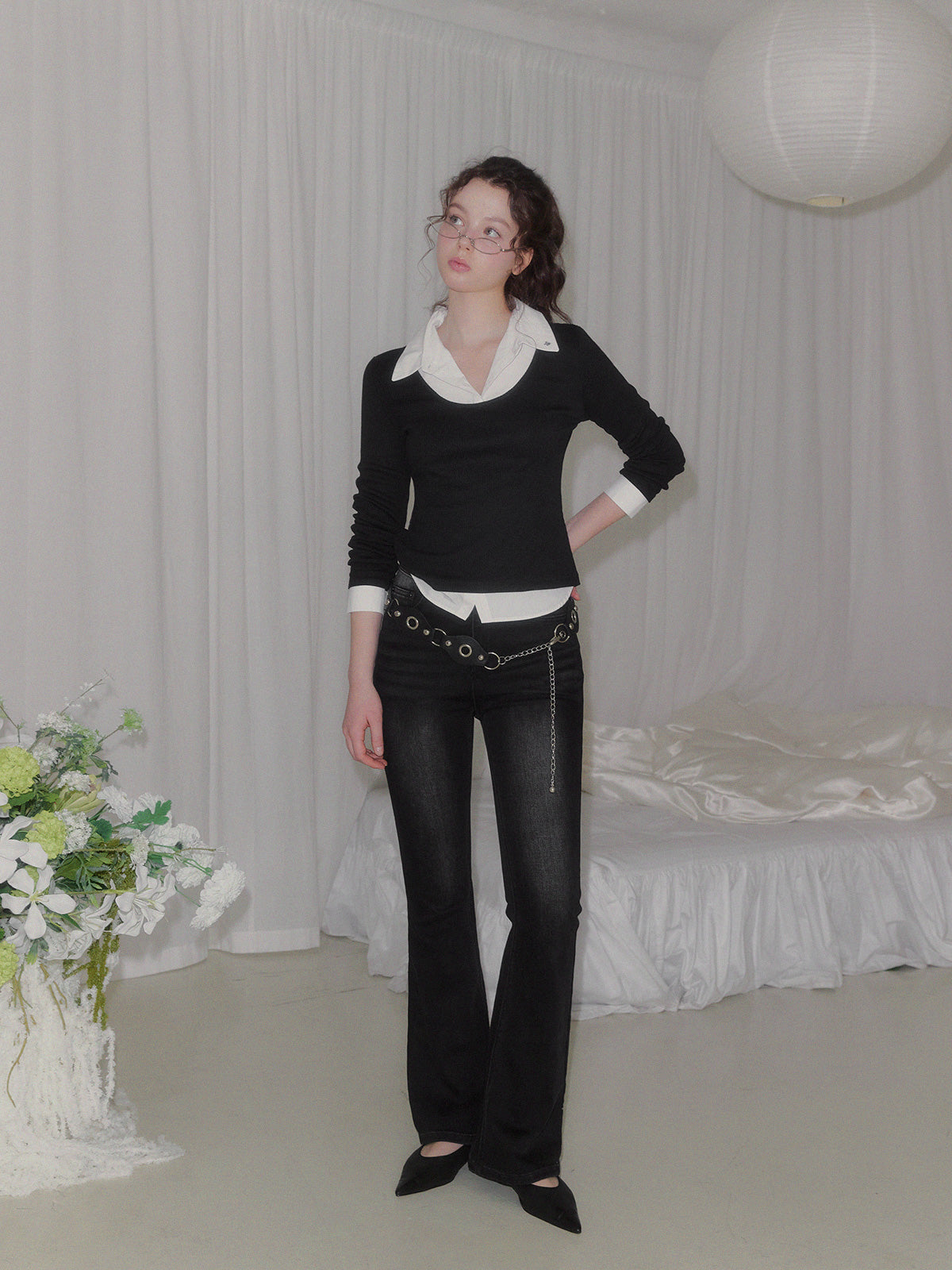 [TWEE] Ellen contrast rib long sleeve t-