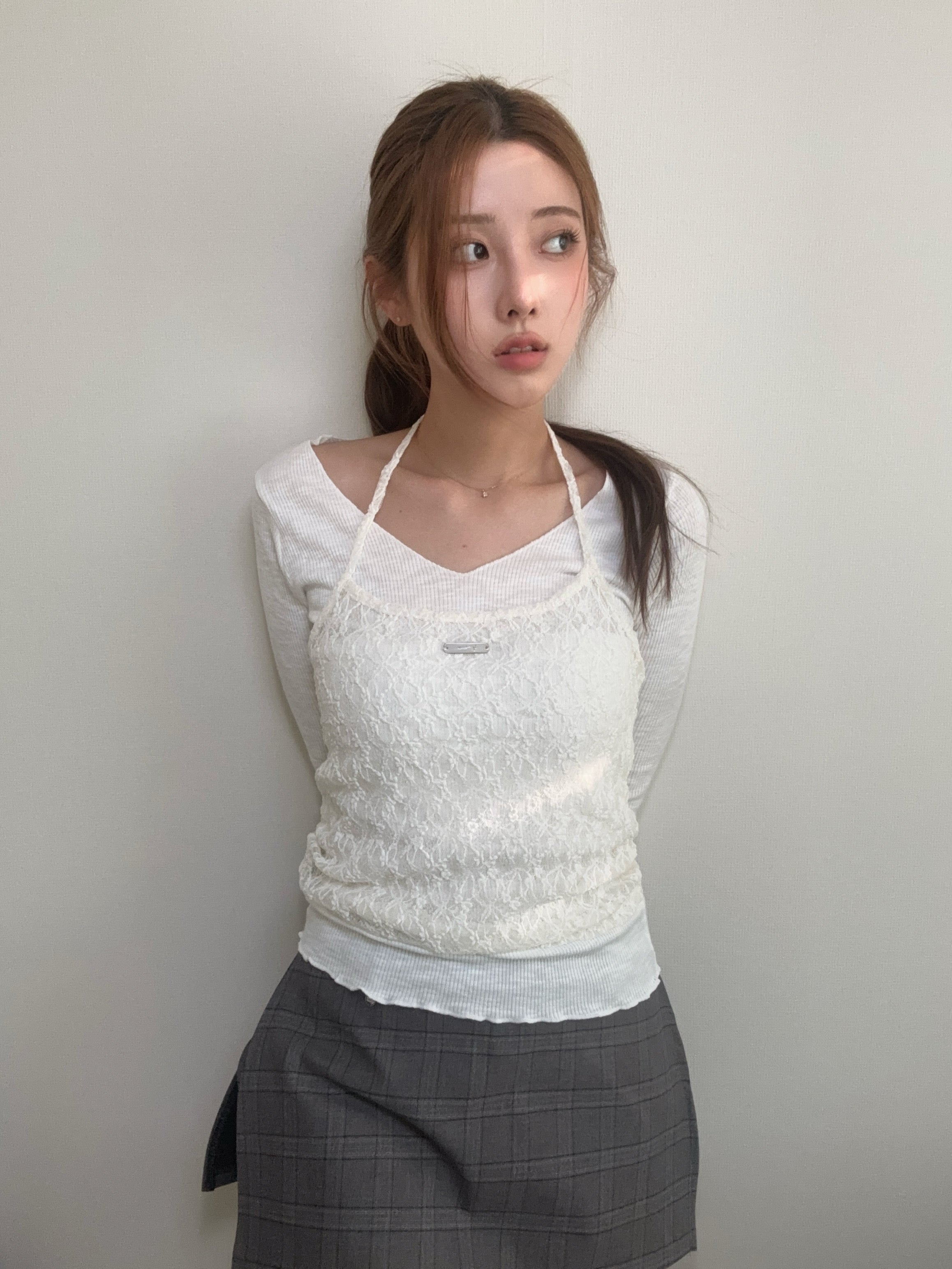 [TWEE] Kits Symbol 蕾丝挂脖上衣