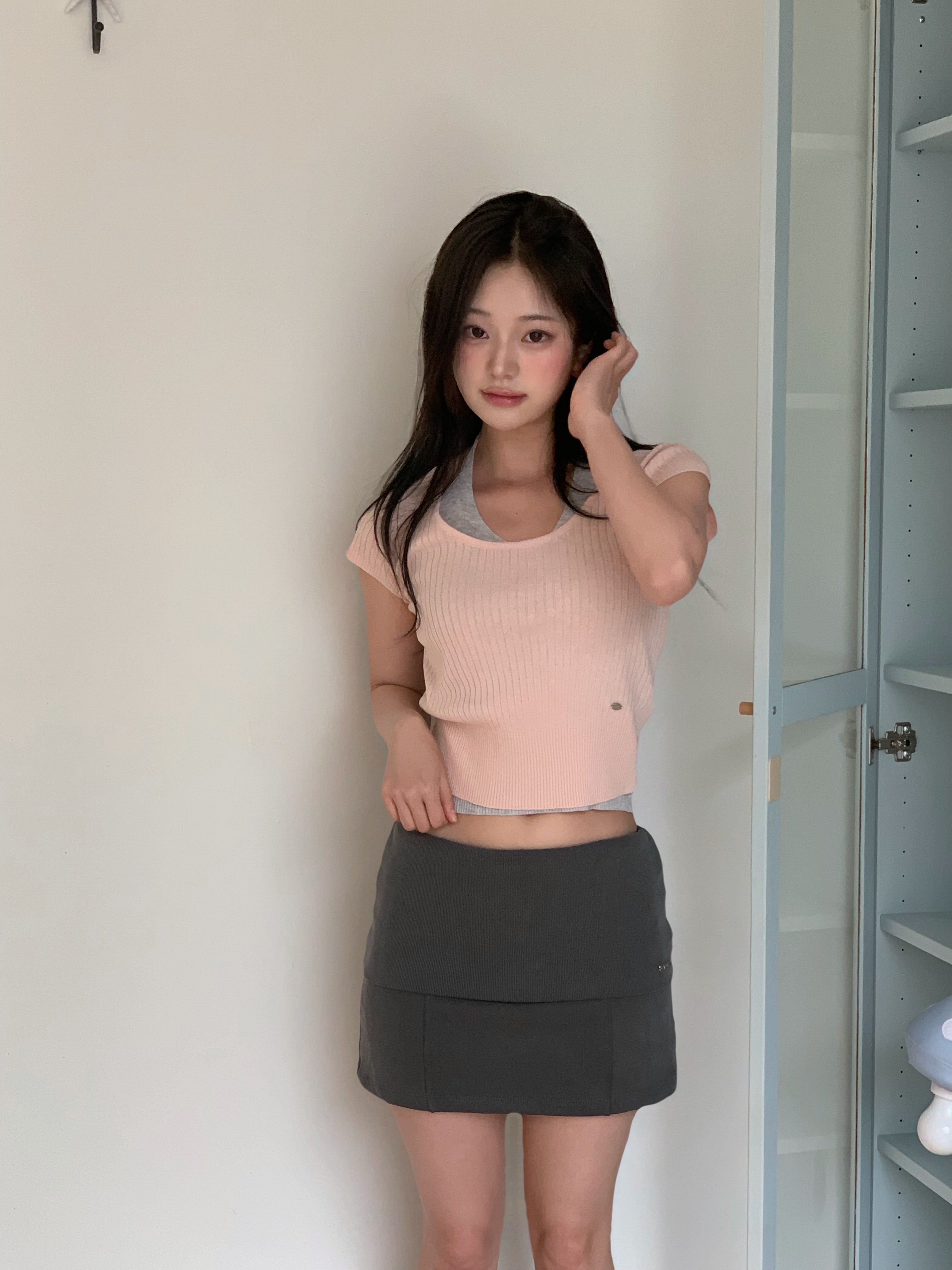 [TWEE] Rowen Halter Layered Short-Sleeve Knit