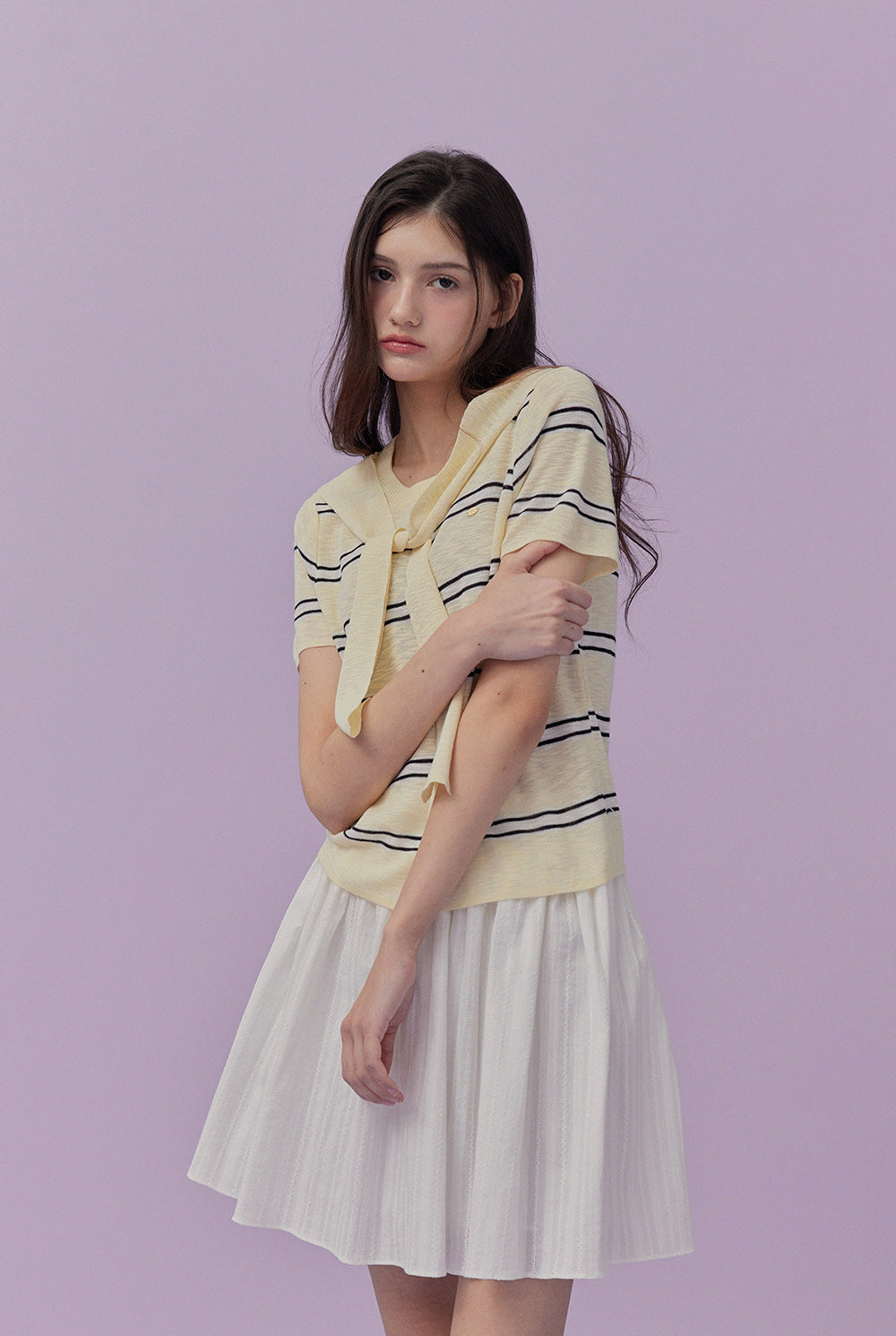 [TWEE] Neko Scarf Stripe Short-Sleeve Knit
