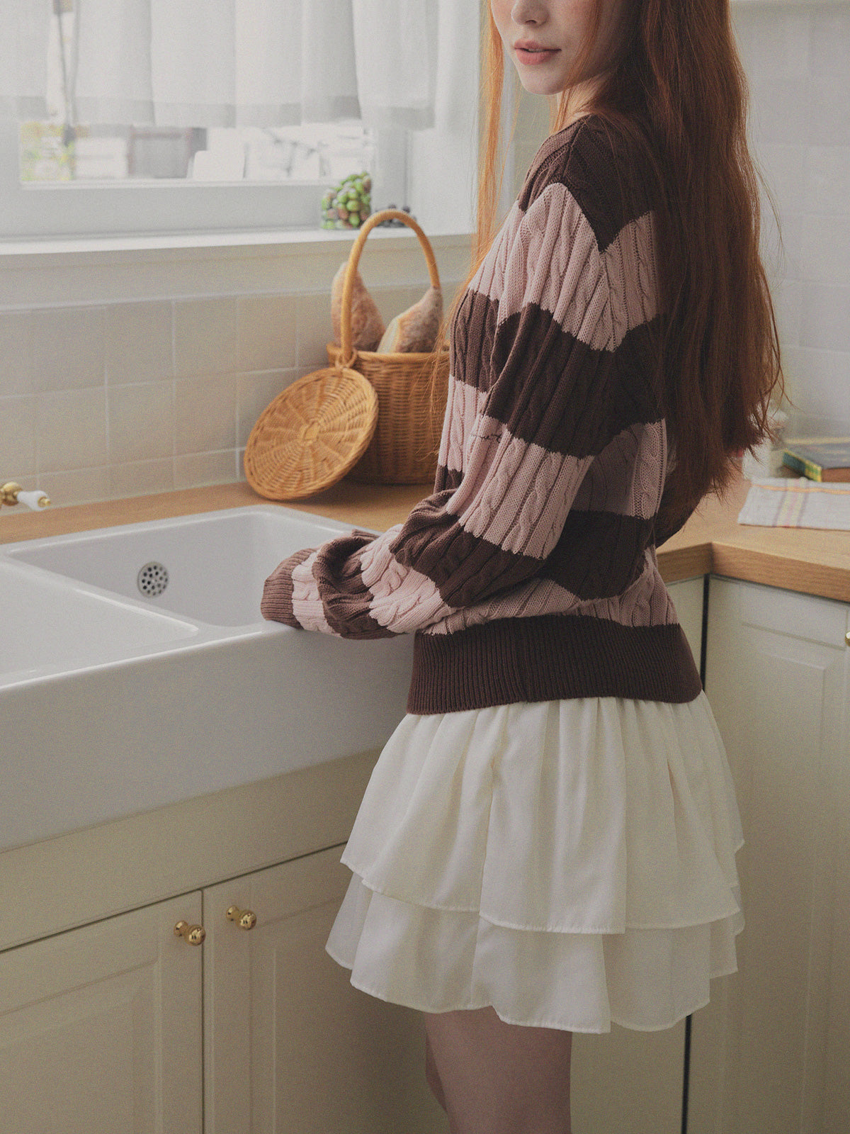 [TWEE] Fade Color-Block Stripe Long Sleeve Knit