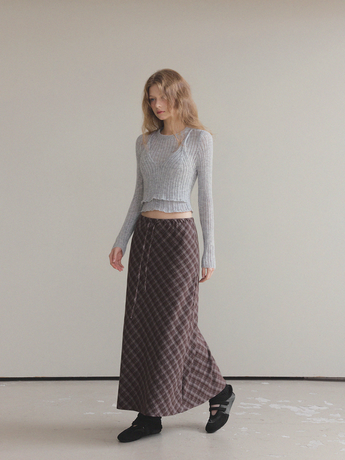 [TWEE] Conel Layered Crop Long-Sleeve Knit