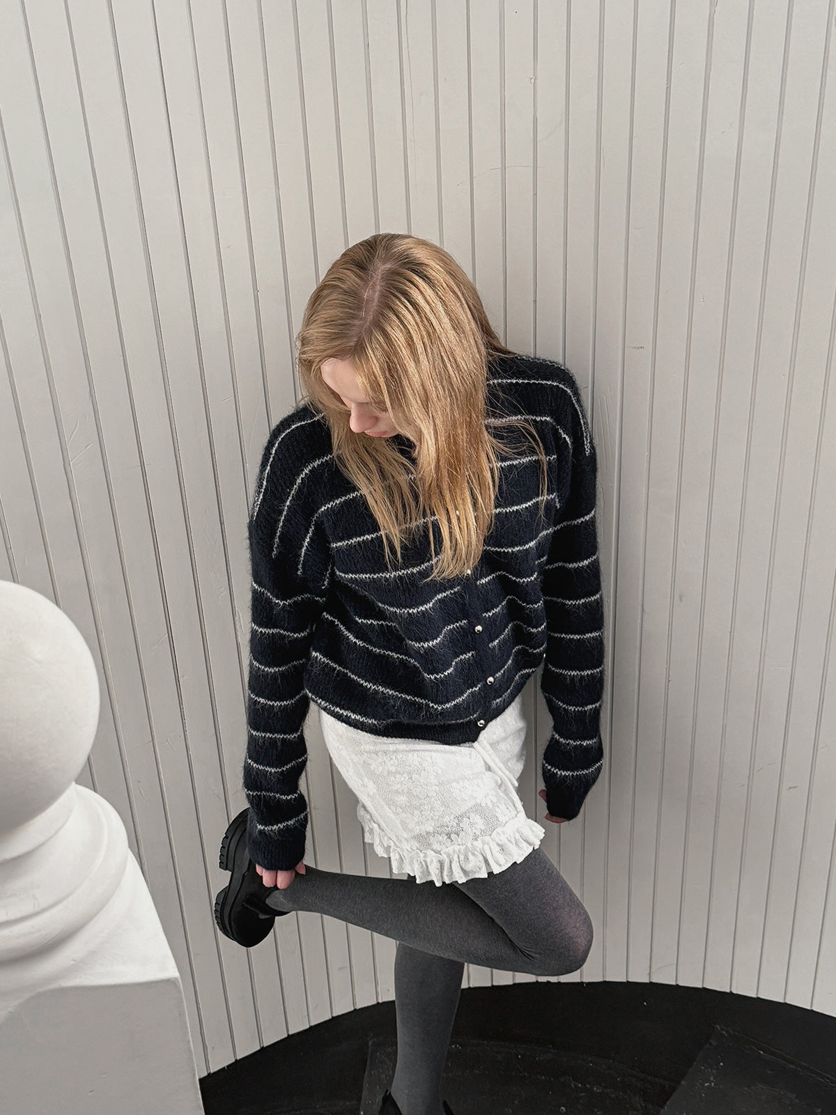 [TWEE] Cardigan a bottoni a righe lavorato a maglia