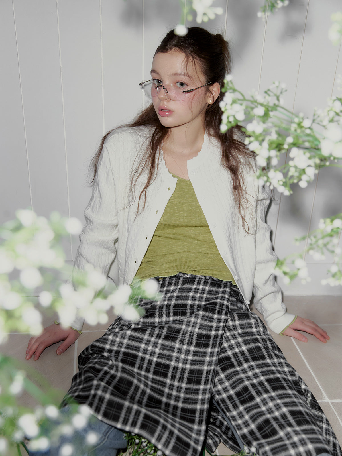 [TWEE] Noha Check Pleated Midi Wrap Skirt