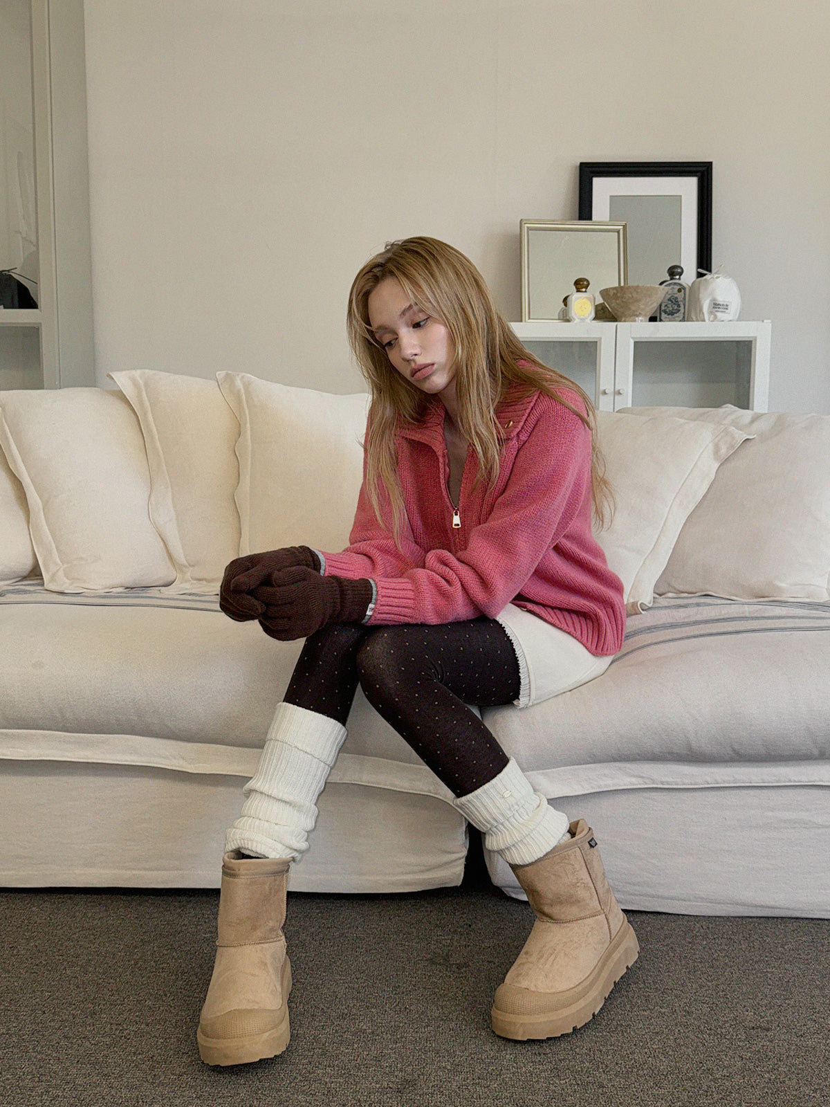 [TWEE] ディンプルパステルベーシックニットジップアップ