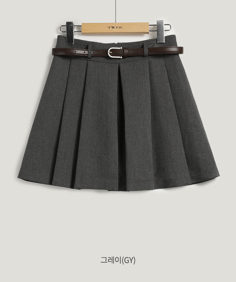 [TWEE] Glonee Pleated Mini Skirt (Belt Set)