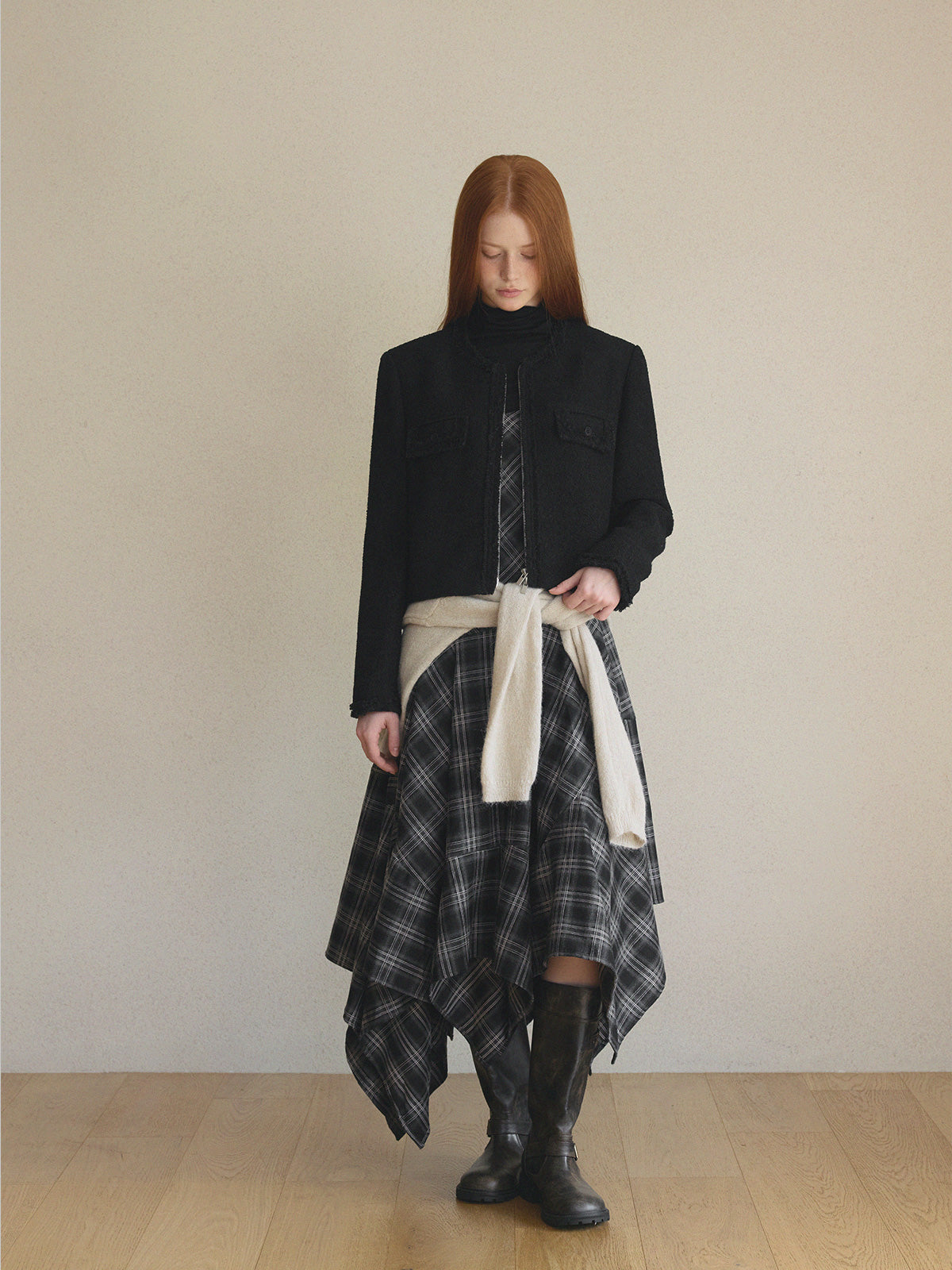 [TWEE] Ephons Zipper Crop Tweed Jacket