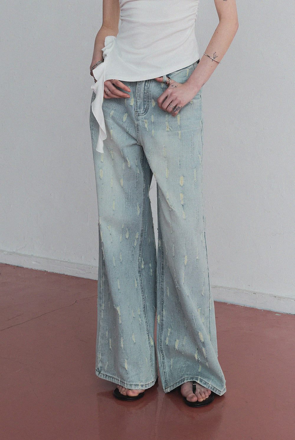 [TWEE] [GROWHIDE] Hyphen crack wide denim