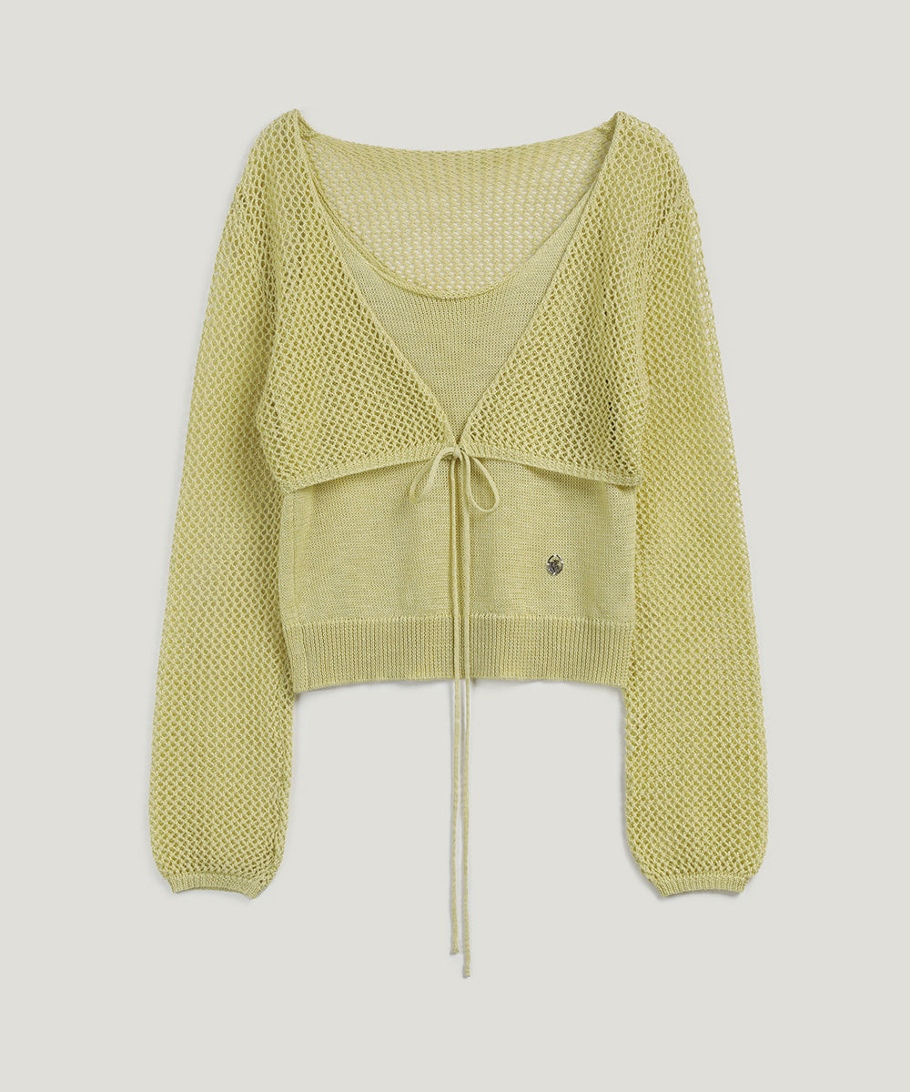 [TWEE] Louver Punching Strick Tank Cardigan Set