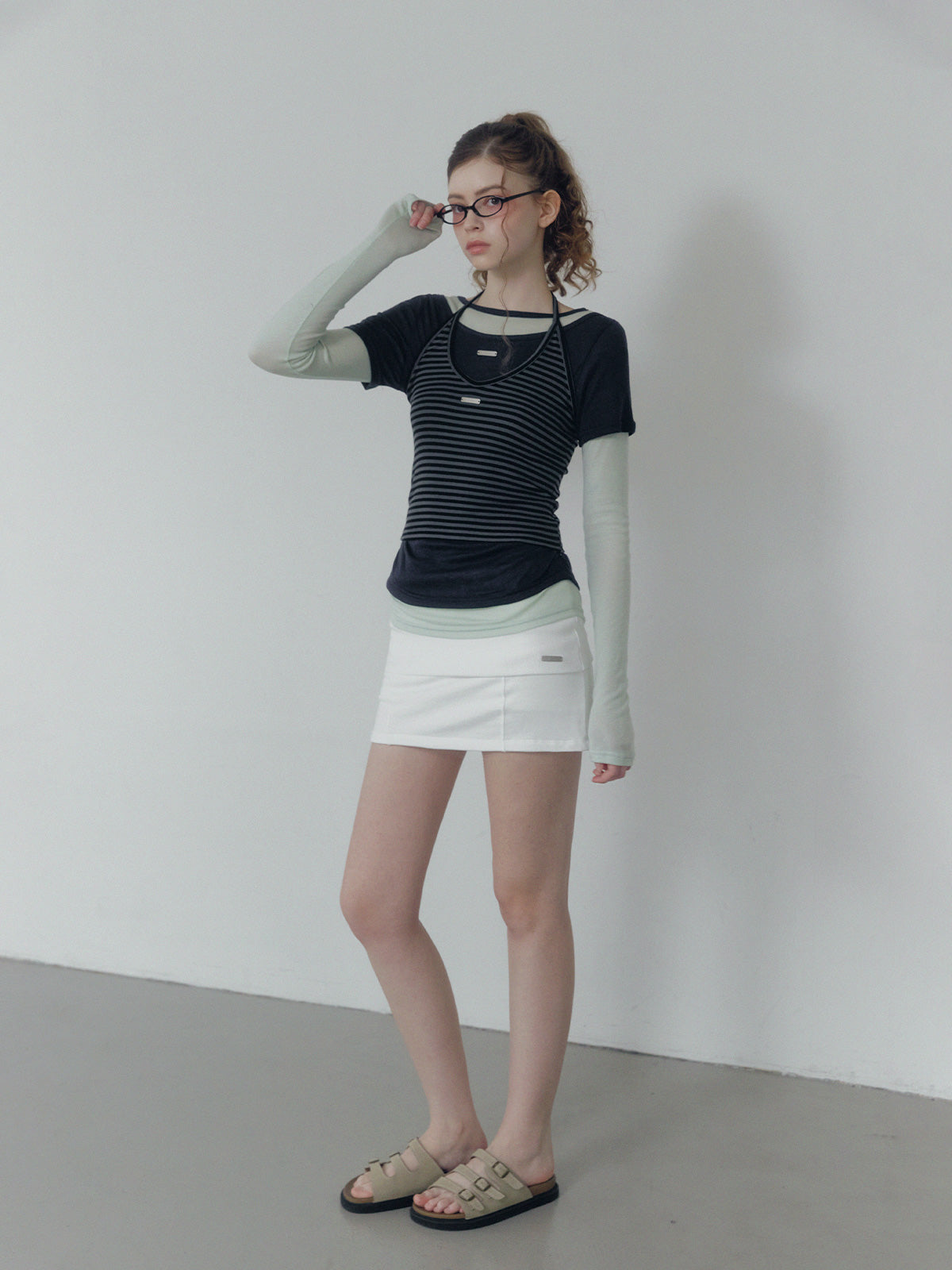 [TWEE] Shuring contrast stripe halter neck sleeveless