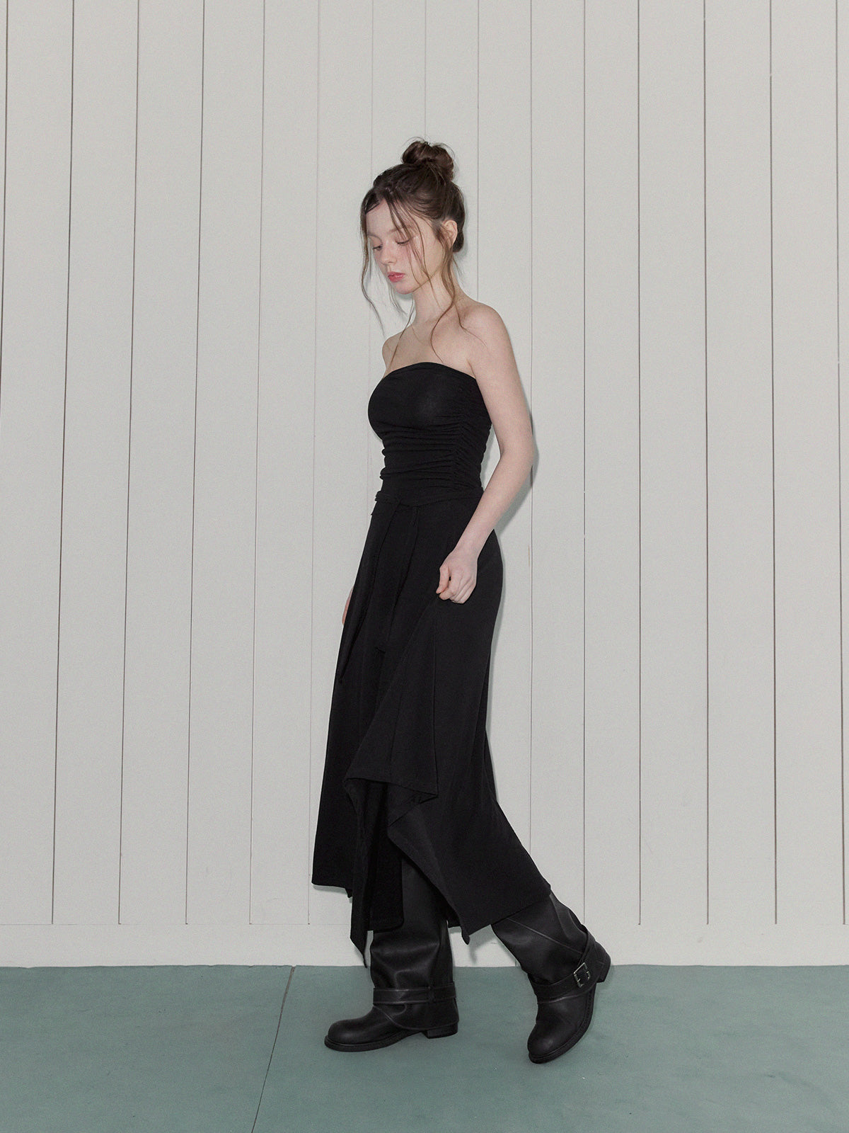 [TWEE] Letin Shirring Top Flare Long Dress (Strap Set)