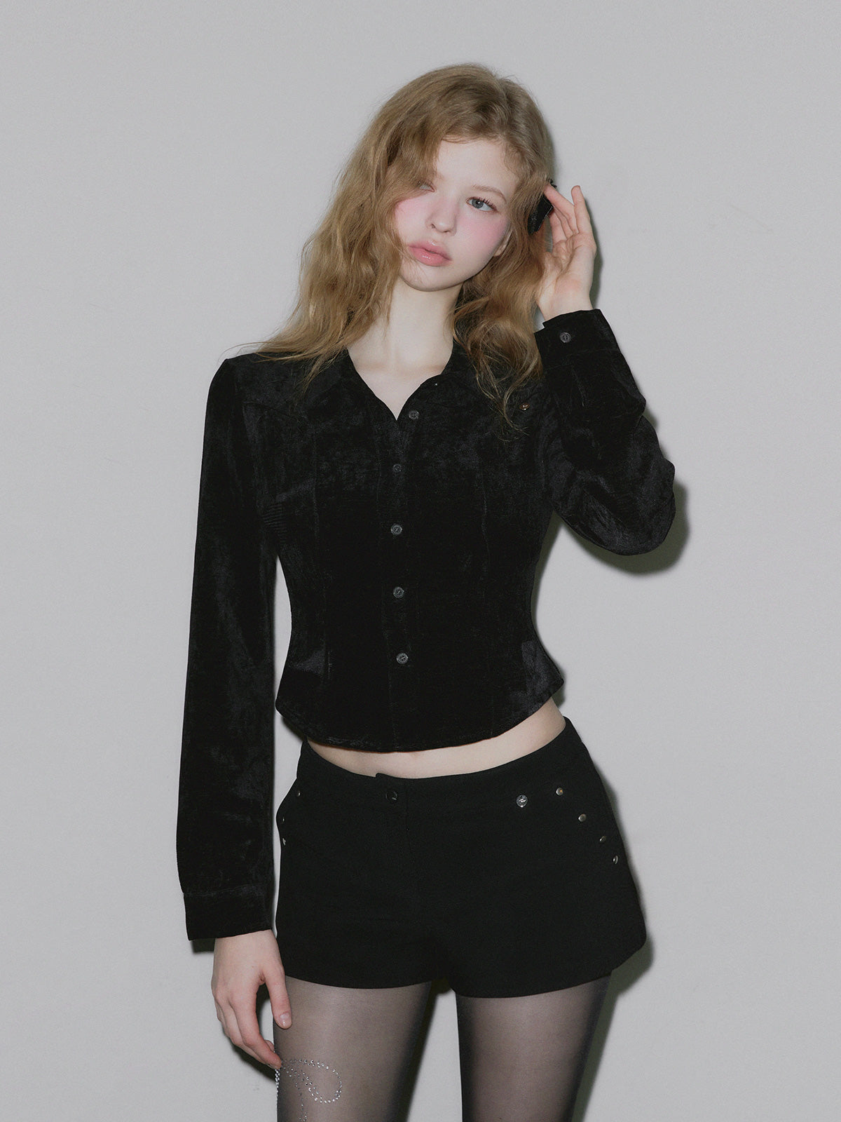 [TWEE] Leve Wildleder Crop Langarmshirt