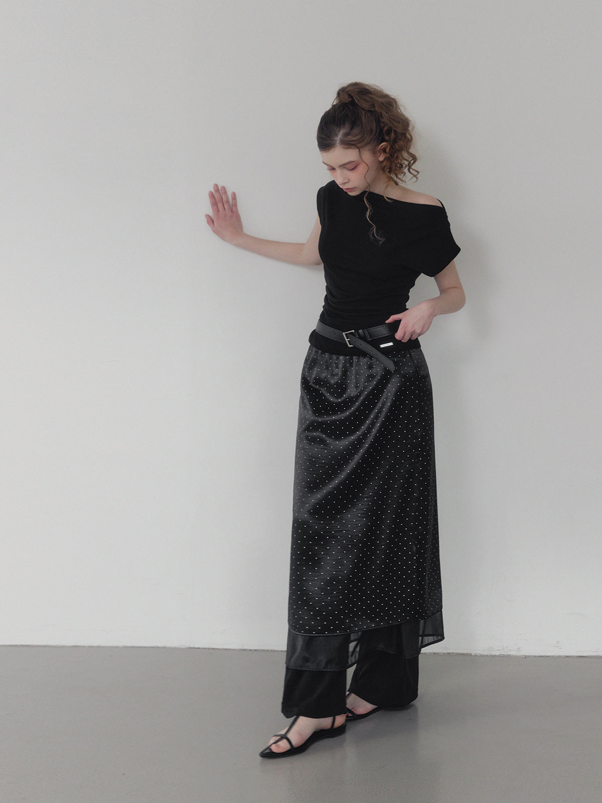 [TWEE] Purd dot layered banding long skirt