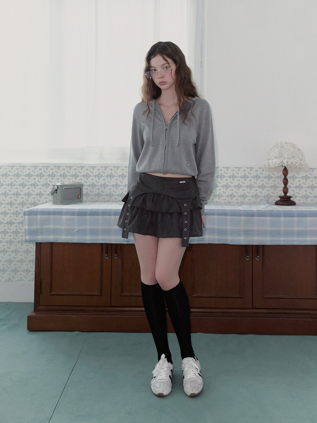 [TWEE] Pollen Hood Knit Zip Cardigan