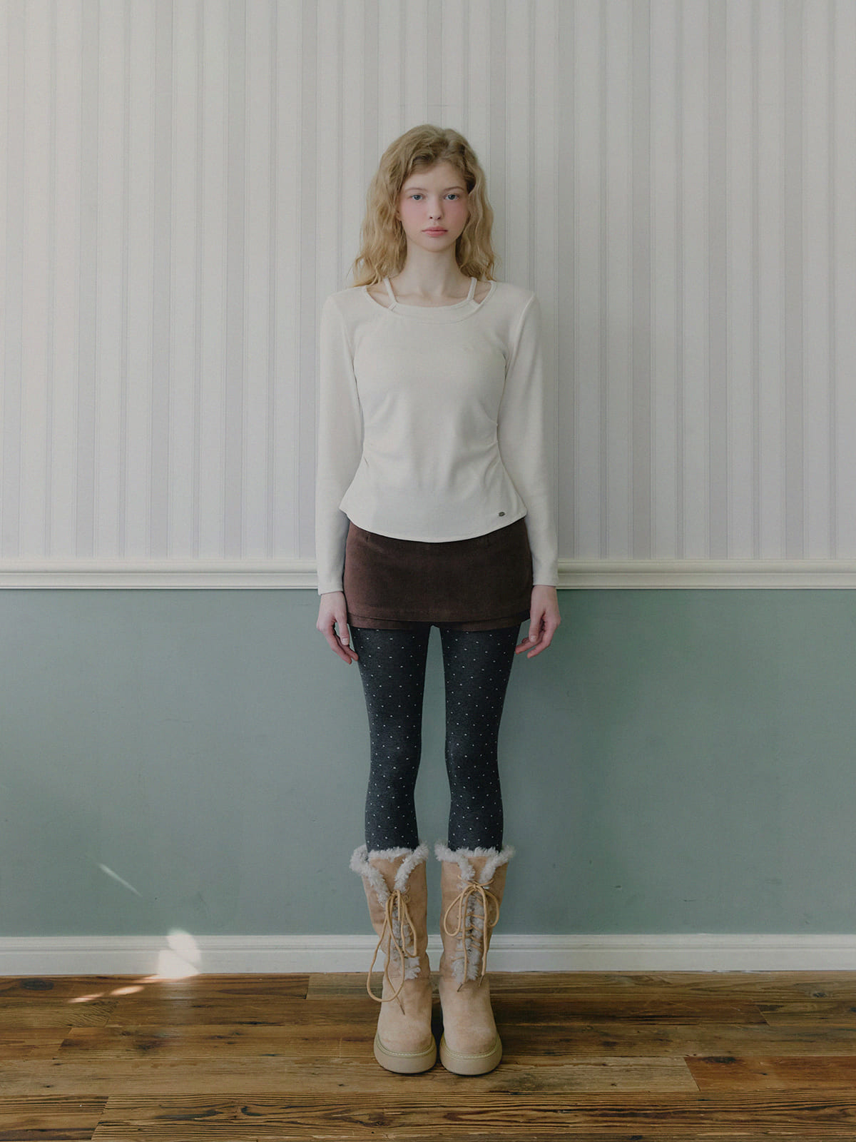 [TWEE]Revol geschichtetes Raffung Langarm-Top