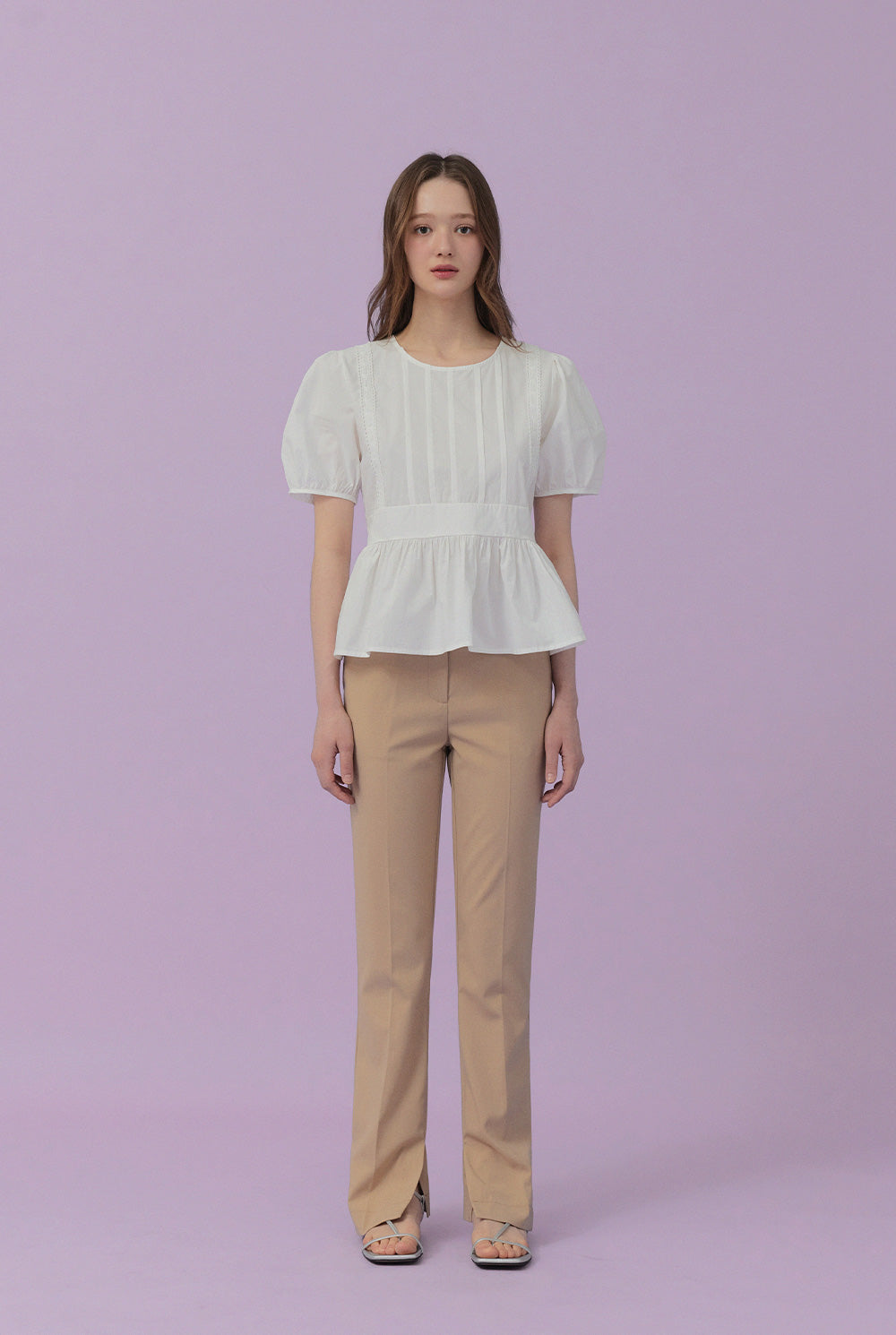[TWEE] Milward Pintuck Puff Short-Sleeve Blouse