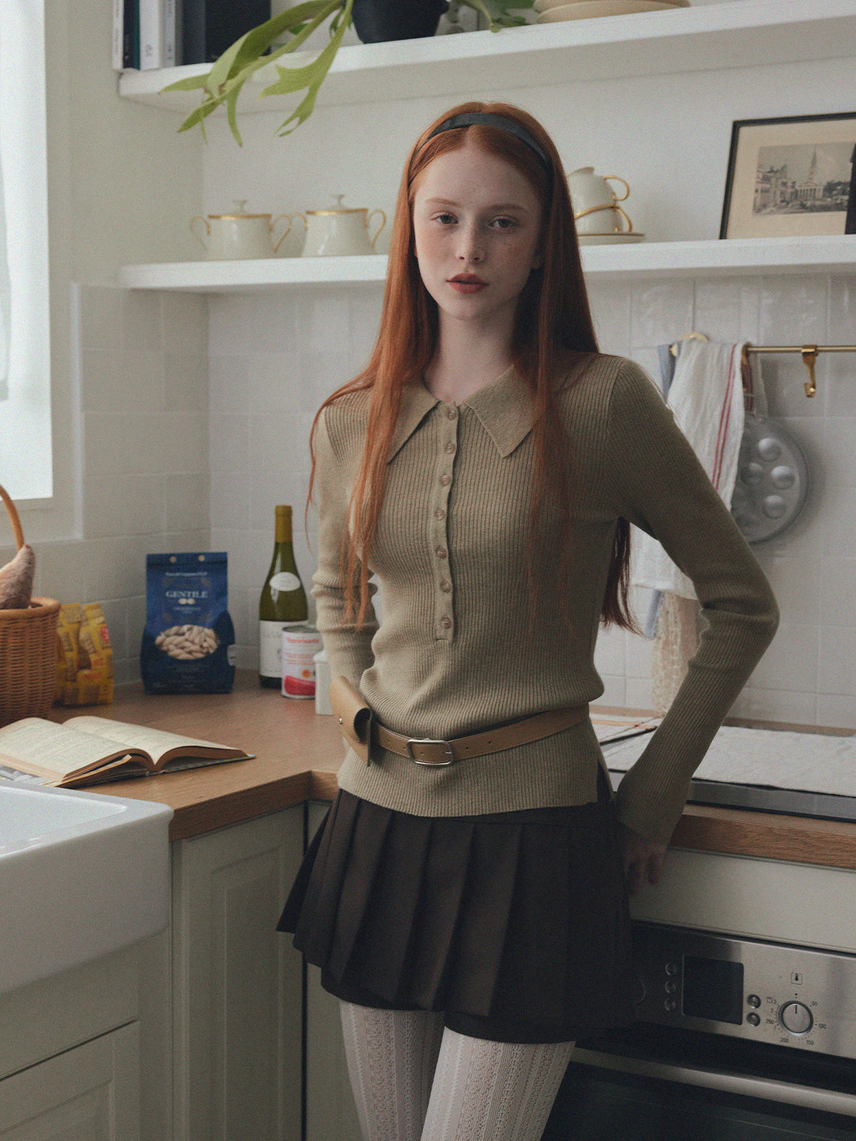 [TWEE] Larkin collar neck button long-sleeved knit