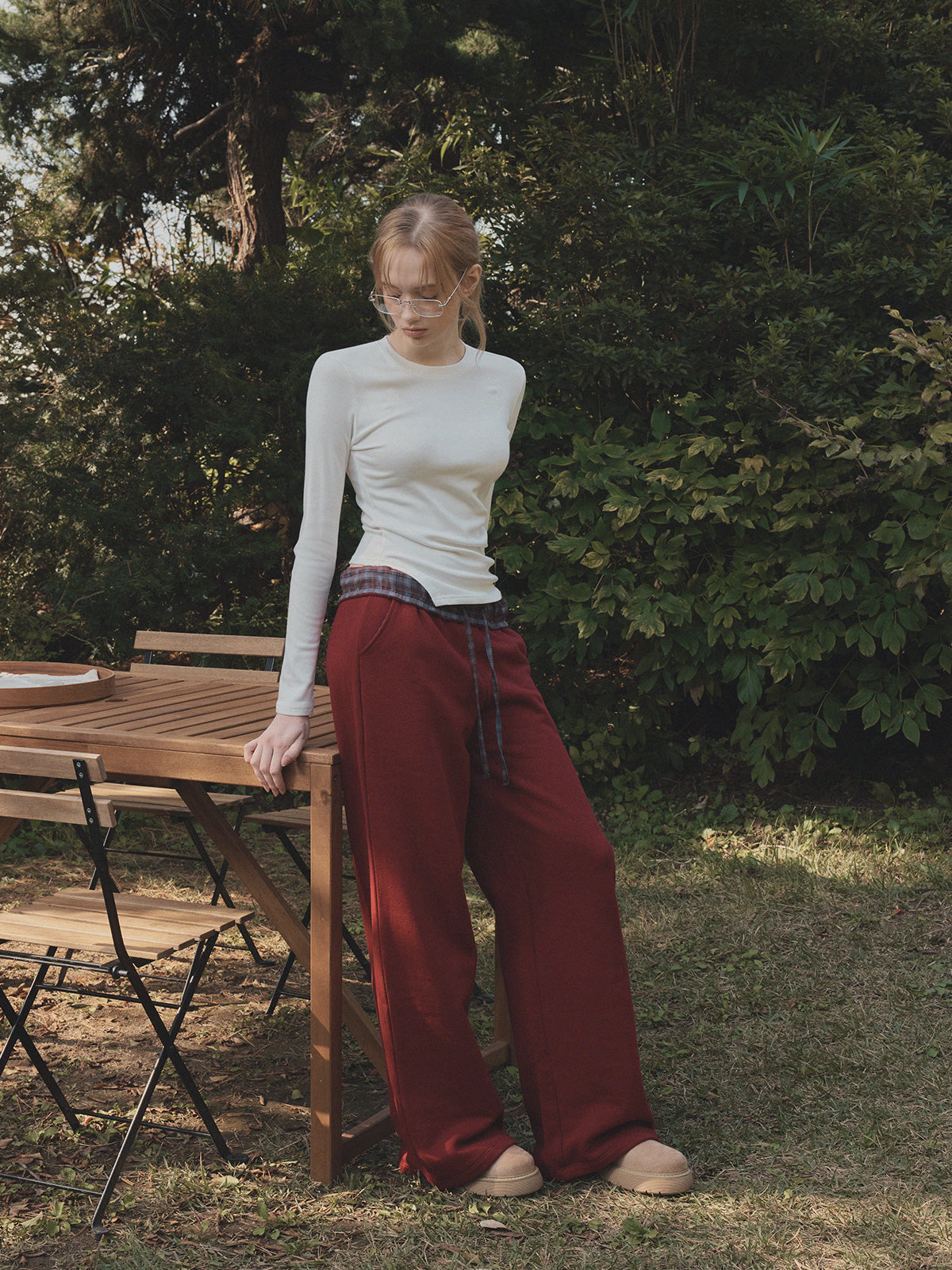 [TWEE] Teld Raffung Rundhals Langarmshirt