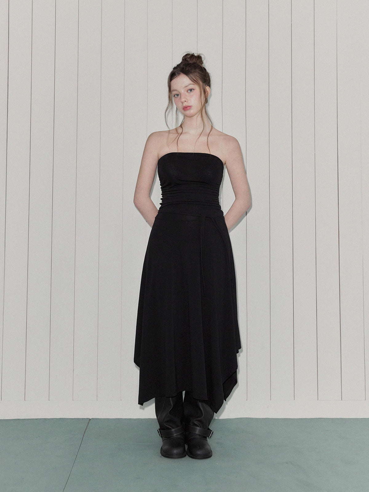 [TWEE] Letin Shirring Top Flare Long Dress (Strap Set)