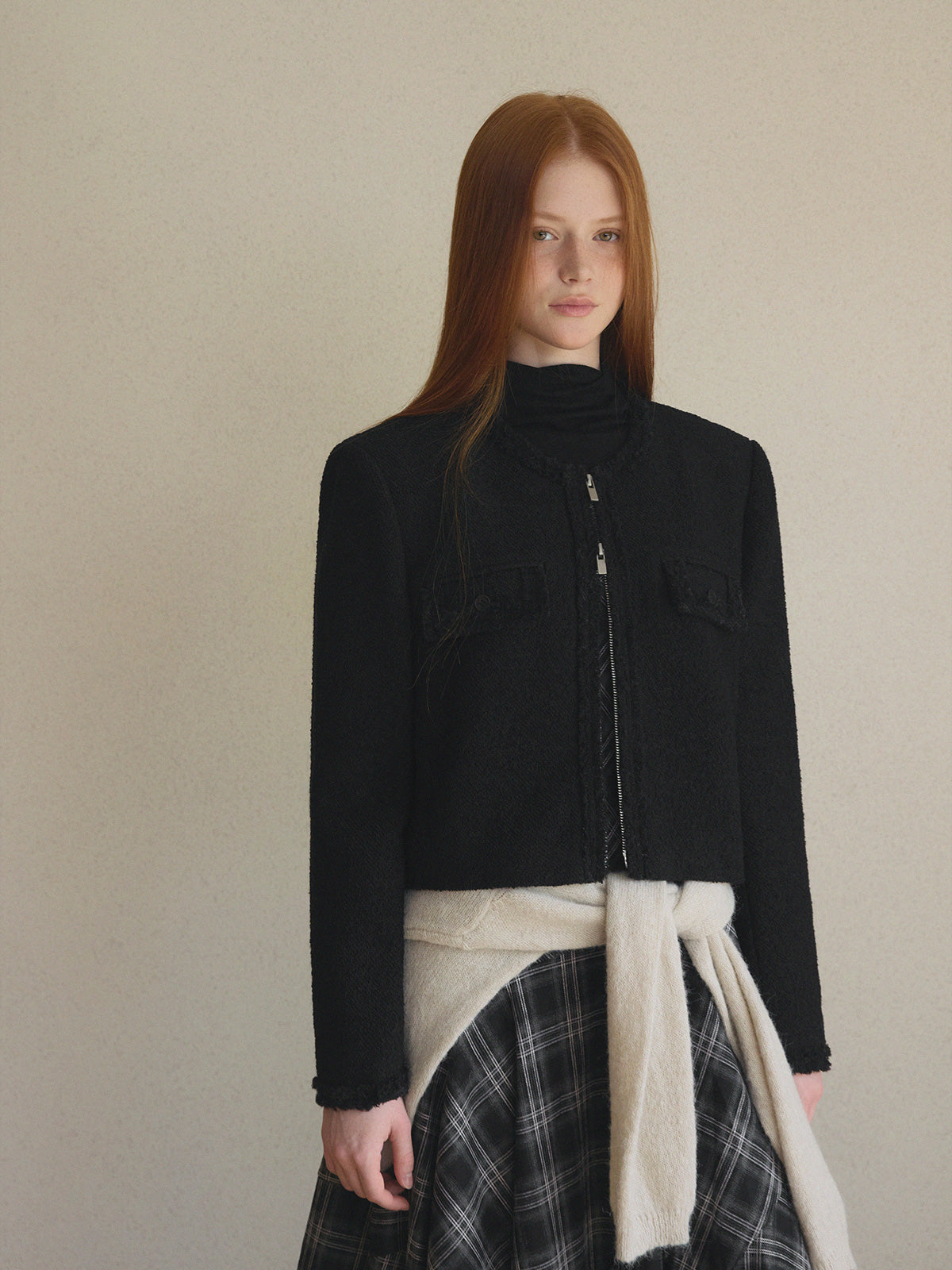 [TWEE] Ephons Zipper Crop Tweed Jacket