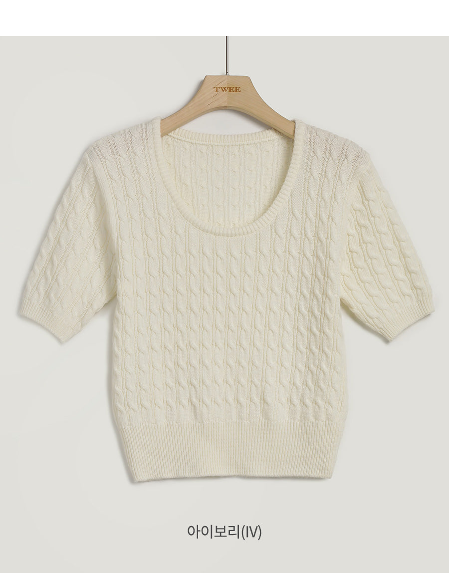 [TWEE] Goglia Cashmere U-Neck Short Sleeve Cable Knit