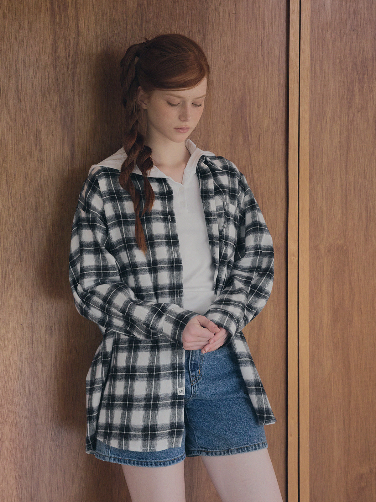 [TWEE] Rand Check Oversized Long Sleeve Shirt