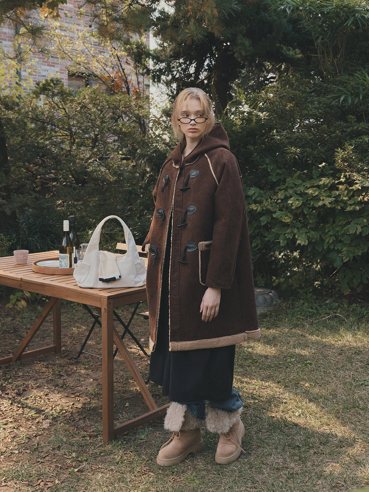 [TWEE]Tolz Wildleder Kapuzenlanger Dufflecoat