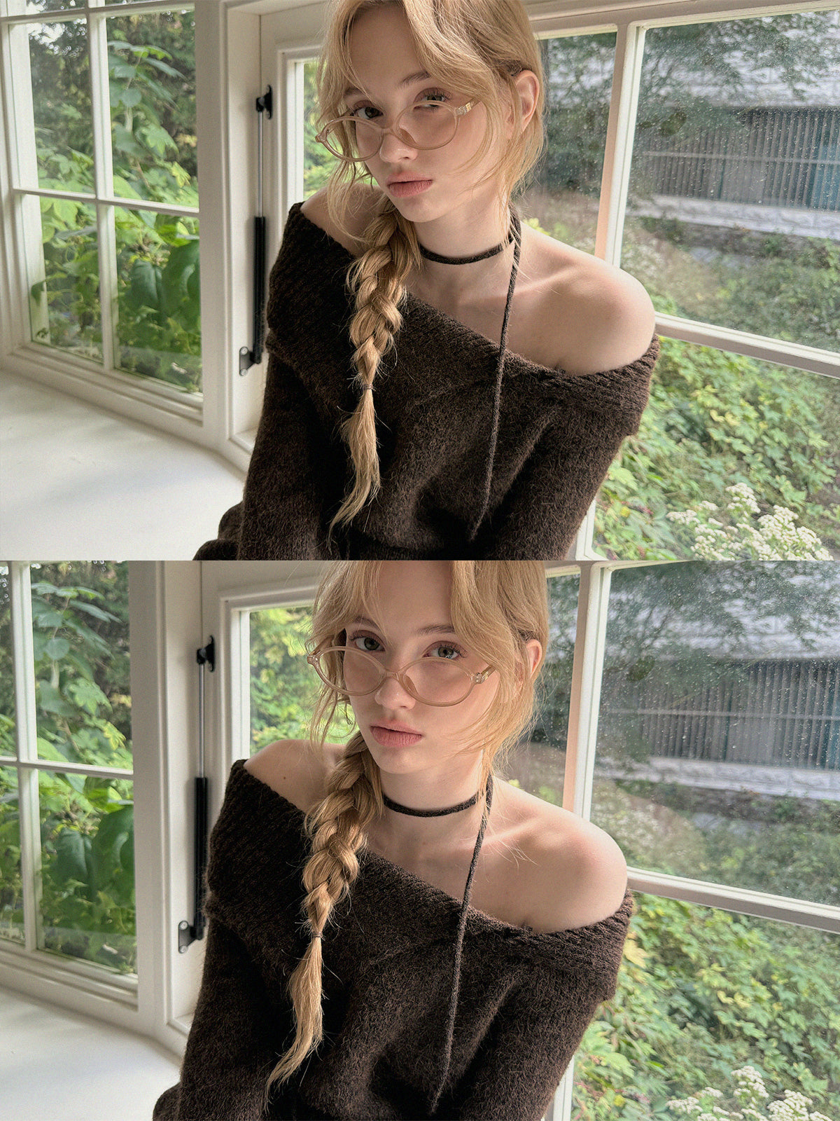 [TWEE]Ecle 비대칭 넥 루즈핏 니트 (스트랩 포함)