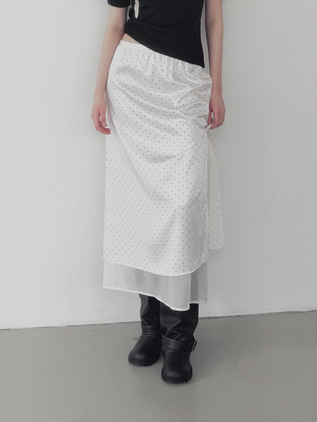 [TWEE] Purd dot layered banding long skirt