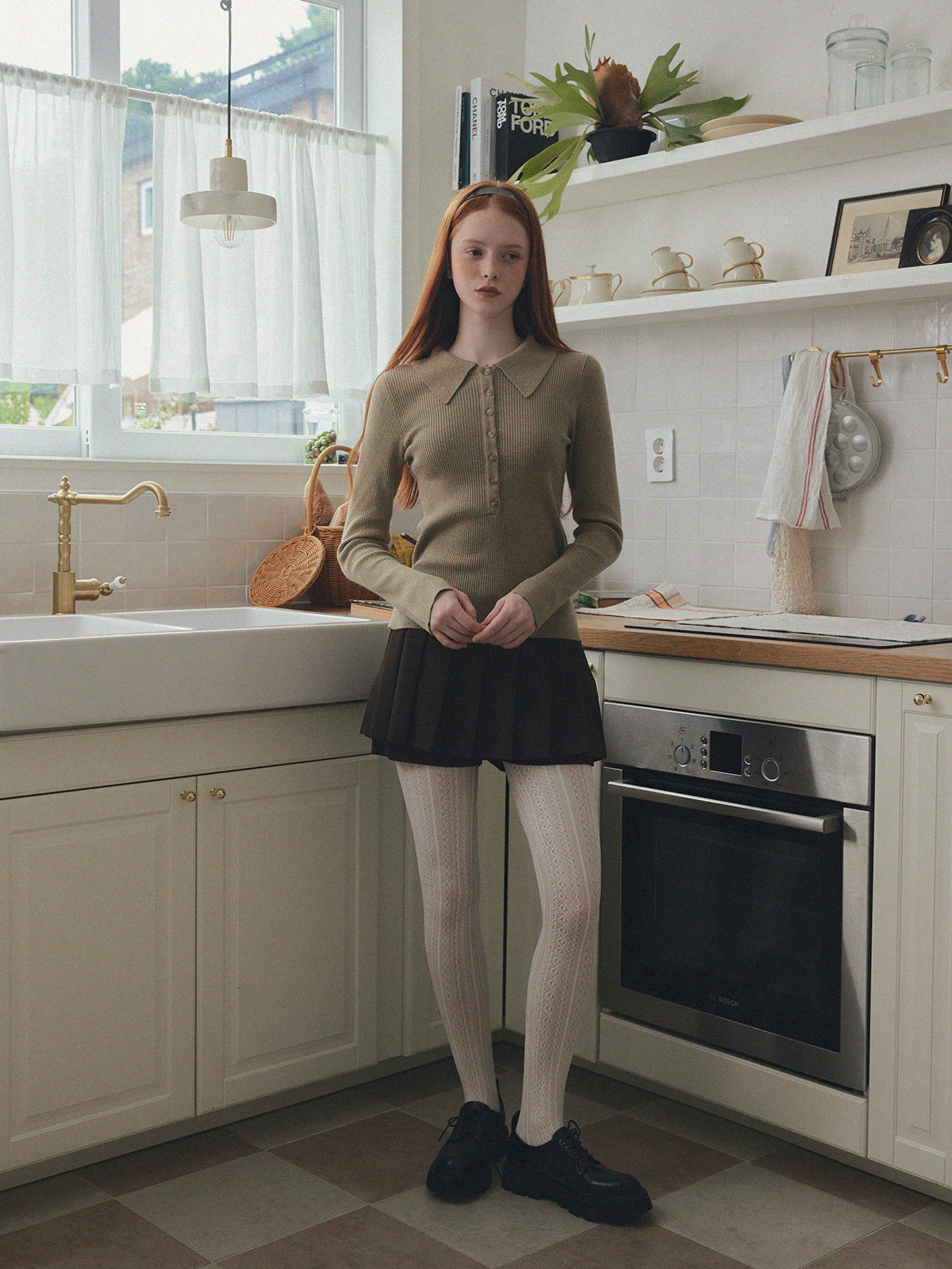 [TWEE] Larkin collar neck button long-sleeved knit
