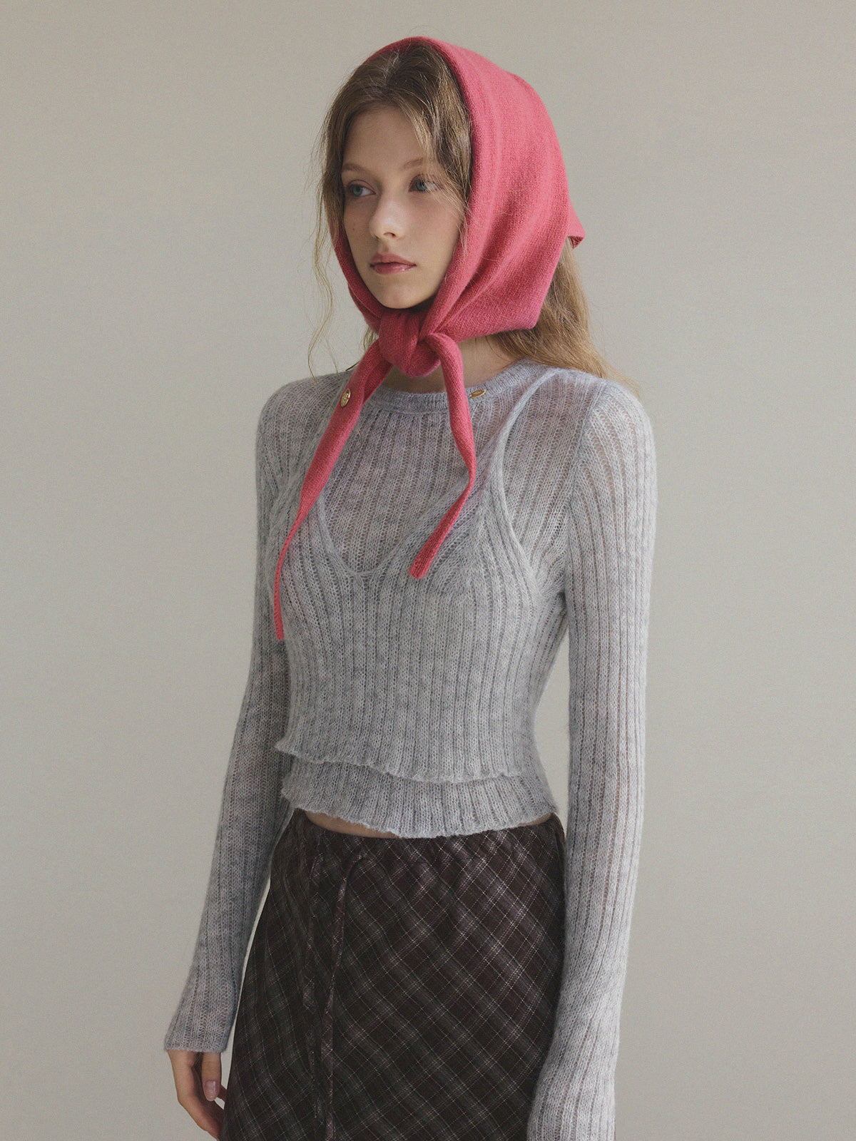 [TWEE] Conel Layered Crop Long-Sleeve Knit