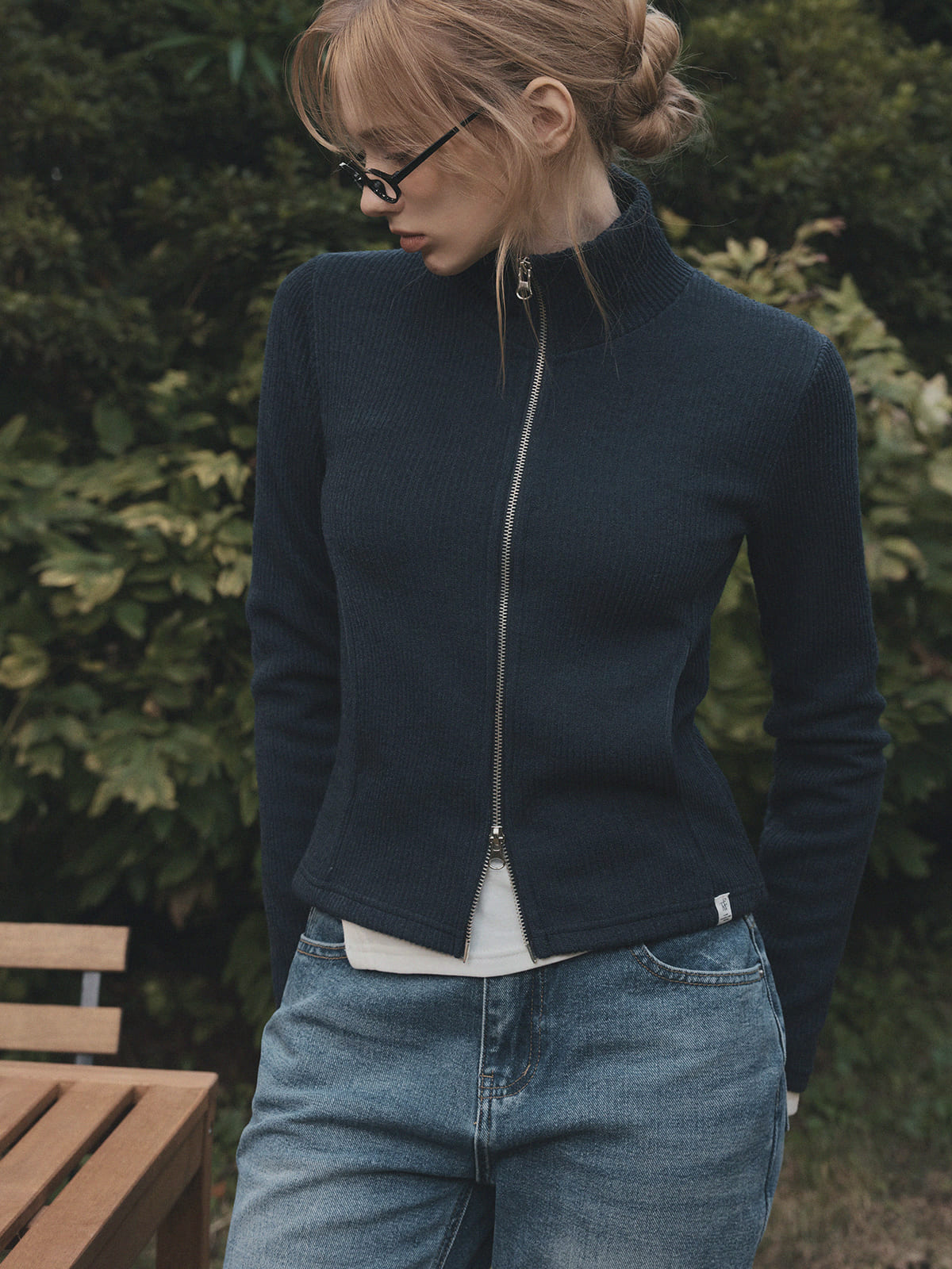 [TWEE] ラストリブ長袖ジップアップ