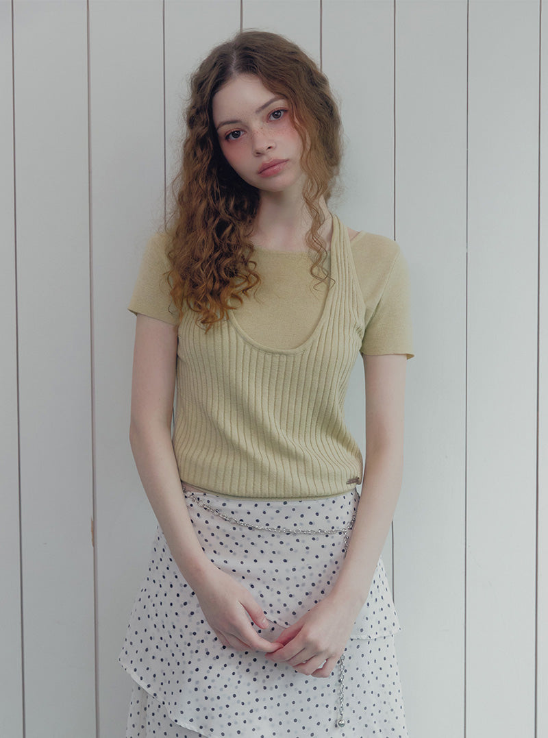 [TWEE] Canut 挂脖叠层短袖针织衫