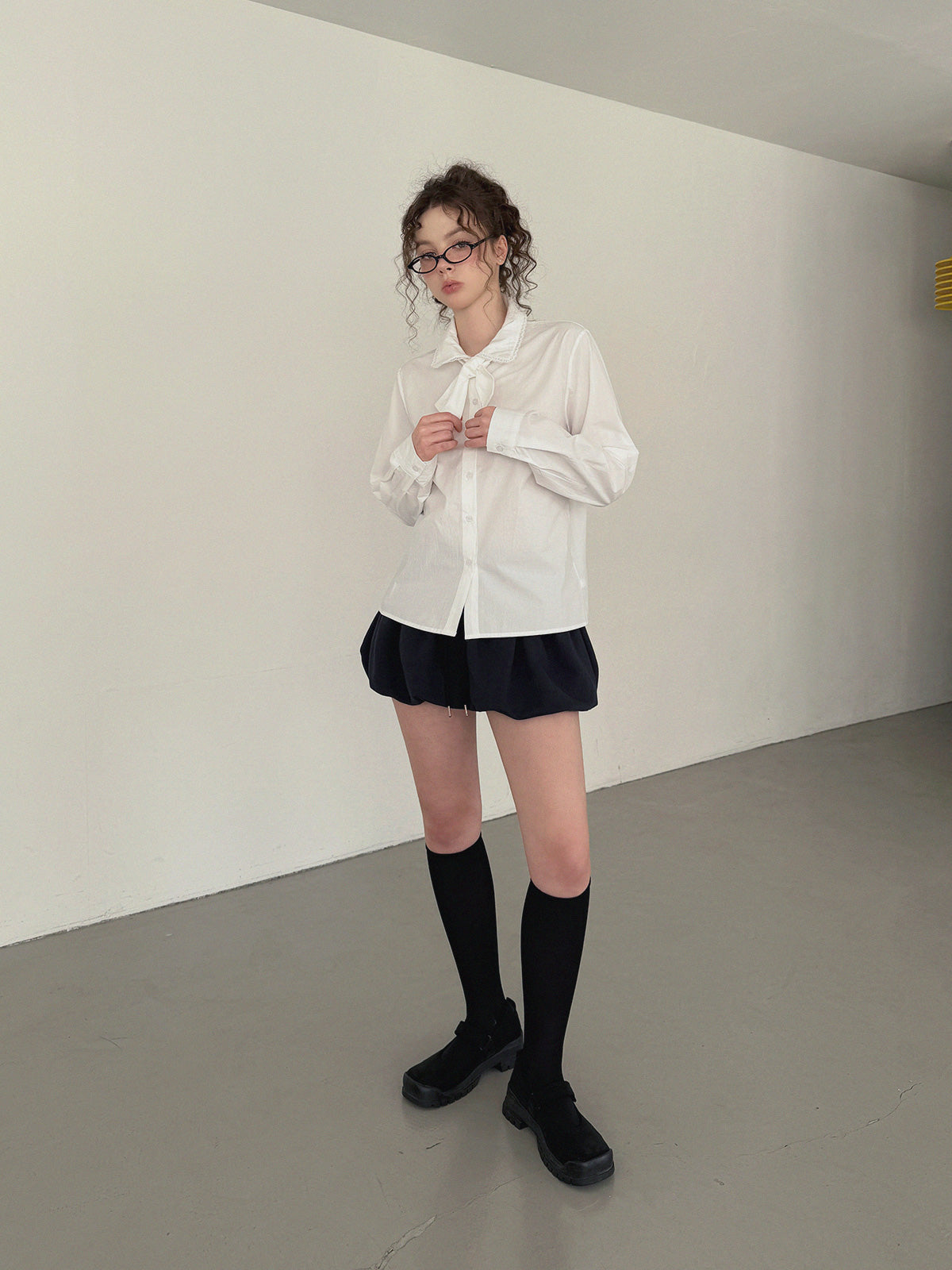 [TWEE] Pico Lace Long-Sleeve Shirt Blouse (Strap Set)