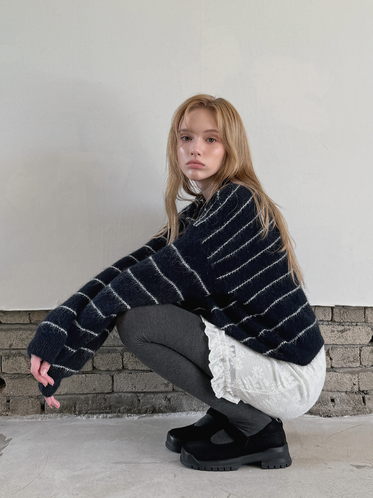 [TWEE] Cardigan a bottoni a righe lavorato a maglia