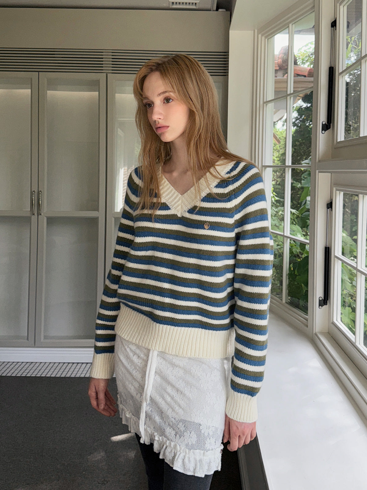 [TWEE] Plit Color-Block Streifen Strick