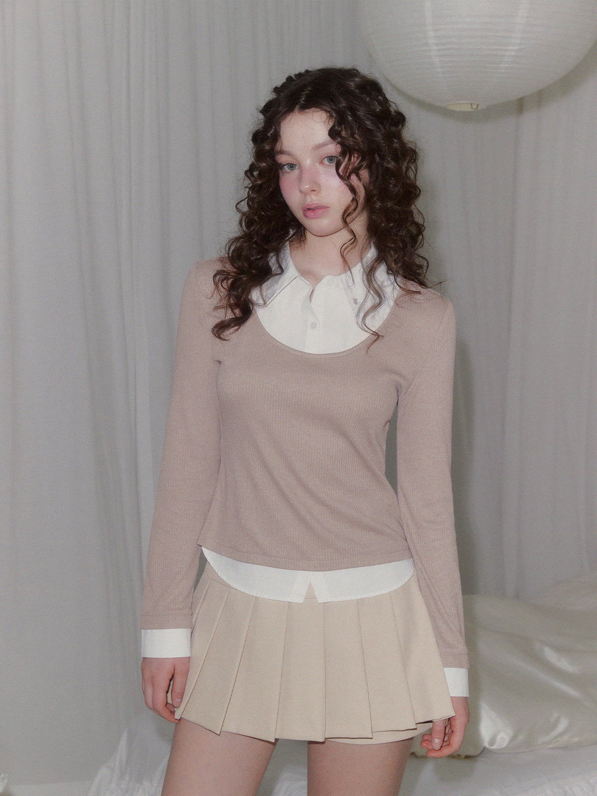 [TWEE] Ellen contrast rib long sleeve t-