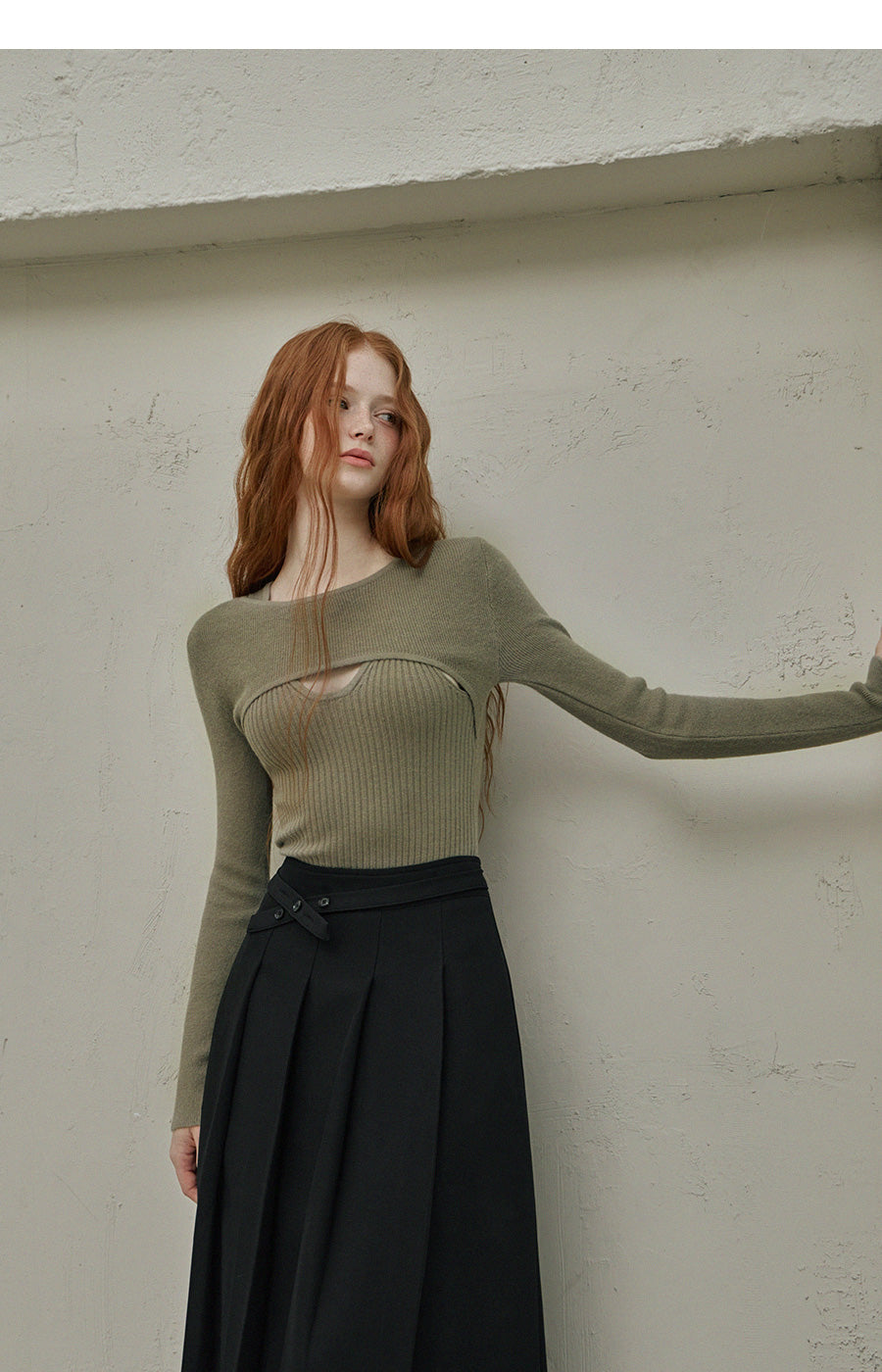 [TWEE] Regin Cut-Out Bolero Layered Knit