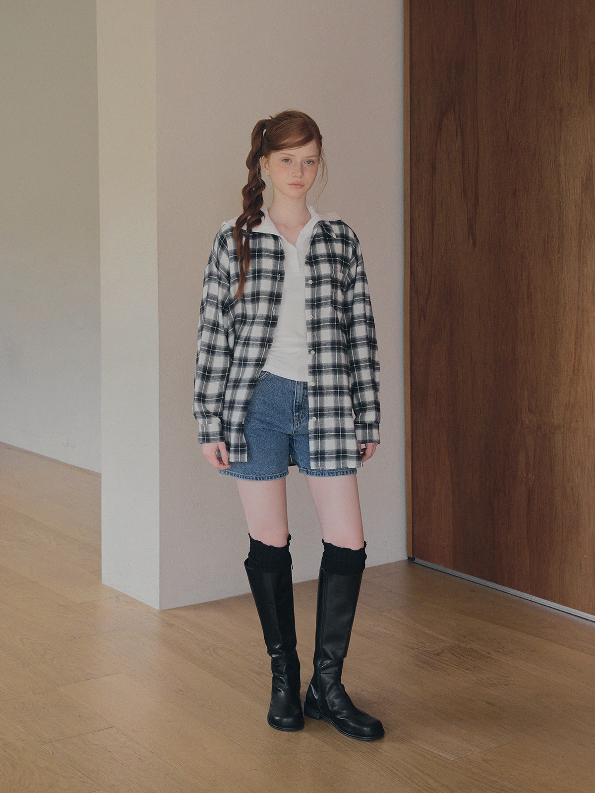 [TWEE] Rand Check Oversized Long Sleeve Shirt