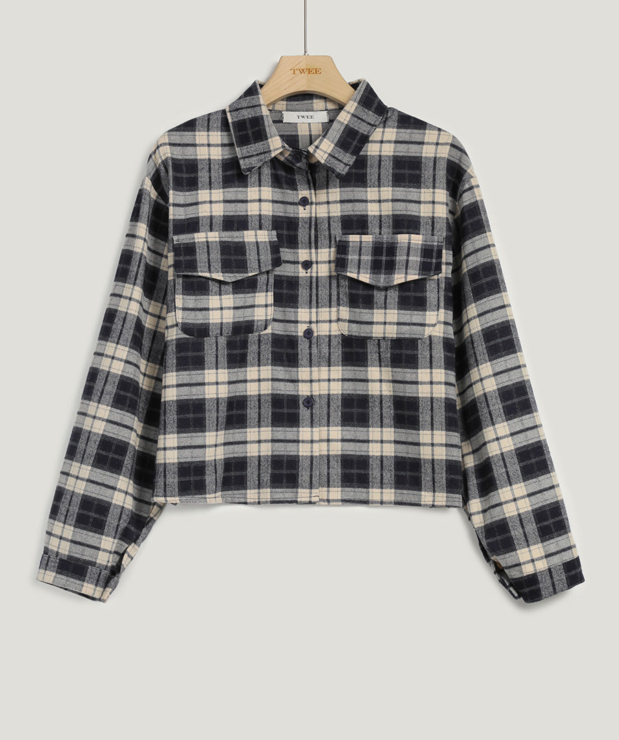 [TWEE] Delia Check Pocket Crop Shirt