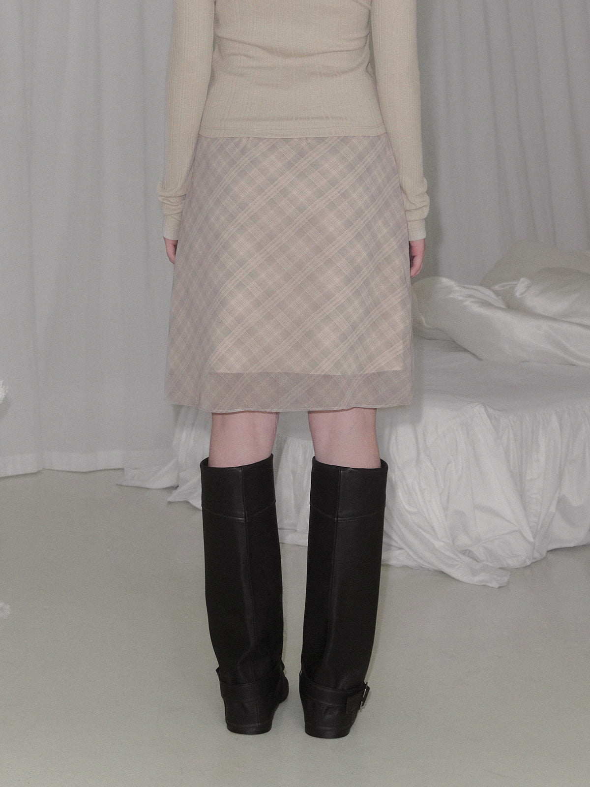 [TWEE] Mush check banding midi skirt